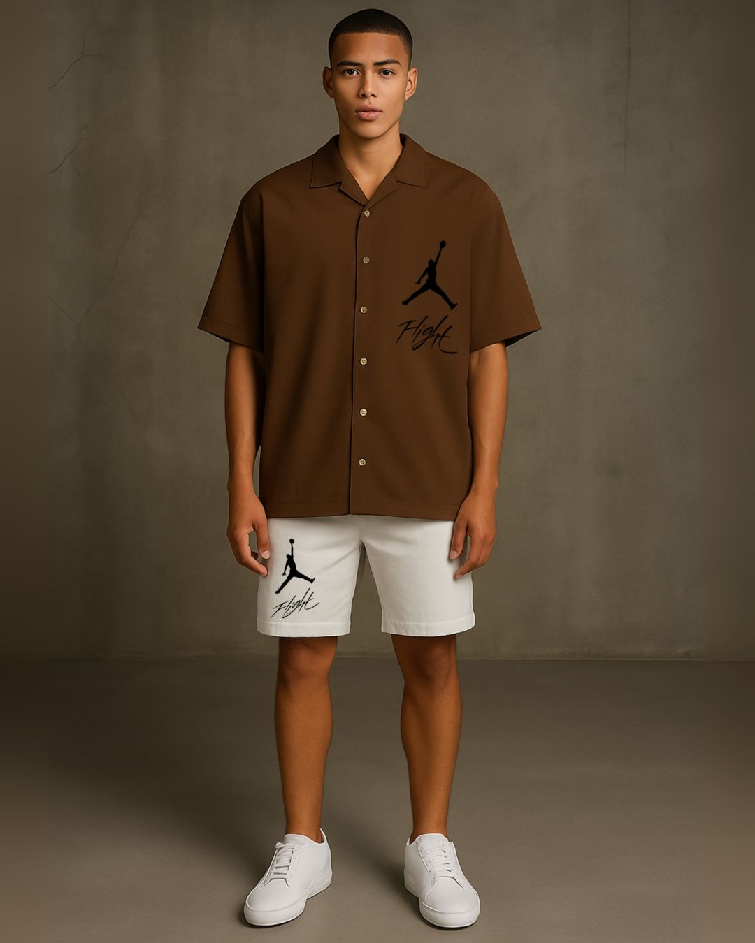 BLACK FLIGHT HALF SLEEVE SHIRT WITH SHORTS CORDSET (BROWN AND WHITE )(*)