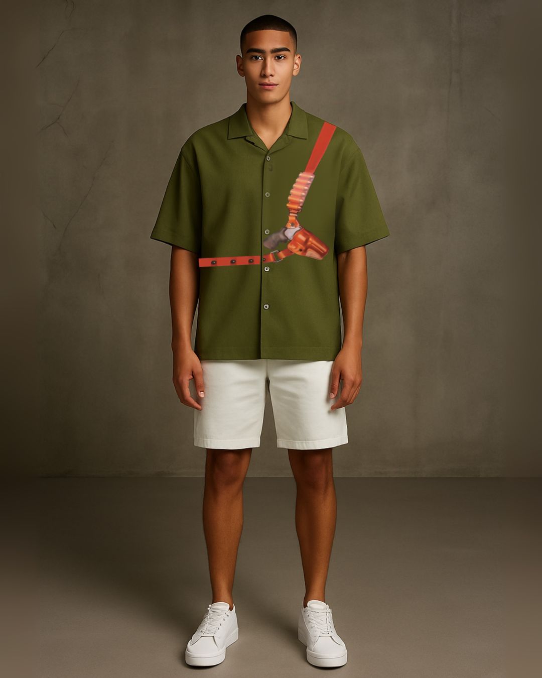 TAMANCHA HALF SLEEVE SHIRT WITH SHORTS CORDSET (OLIVE AND WHITE )(*)