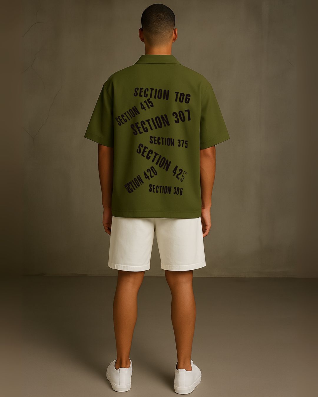 TAMANCHA HALF SLEEVE SHIRT WITH SHORTS CORDSET (OLIVE AND WHITE )(*)