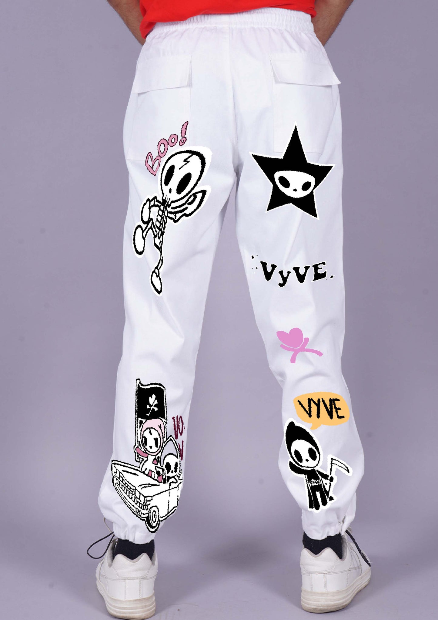Men White Cargo Pants with OK Bro Style(*)