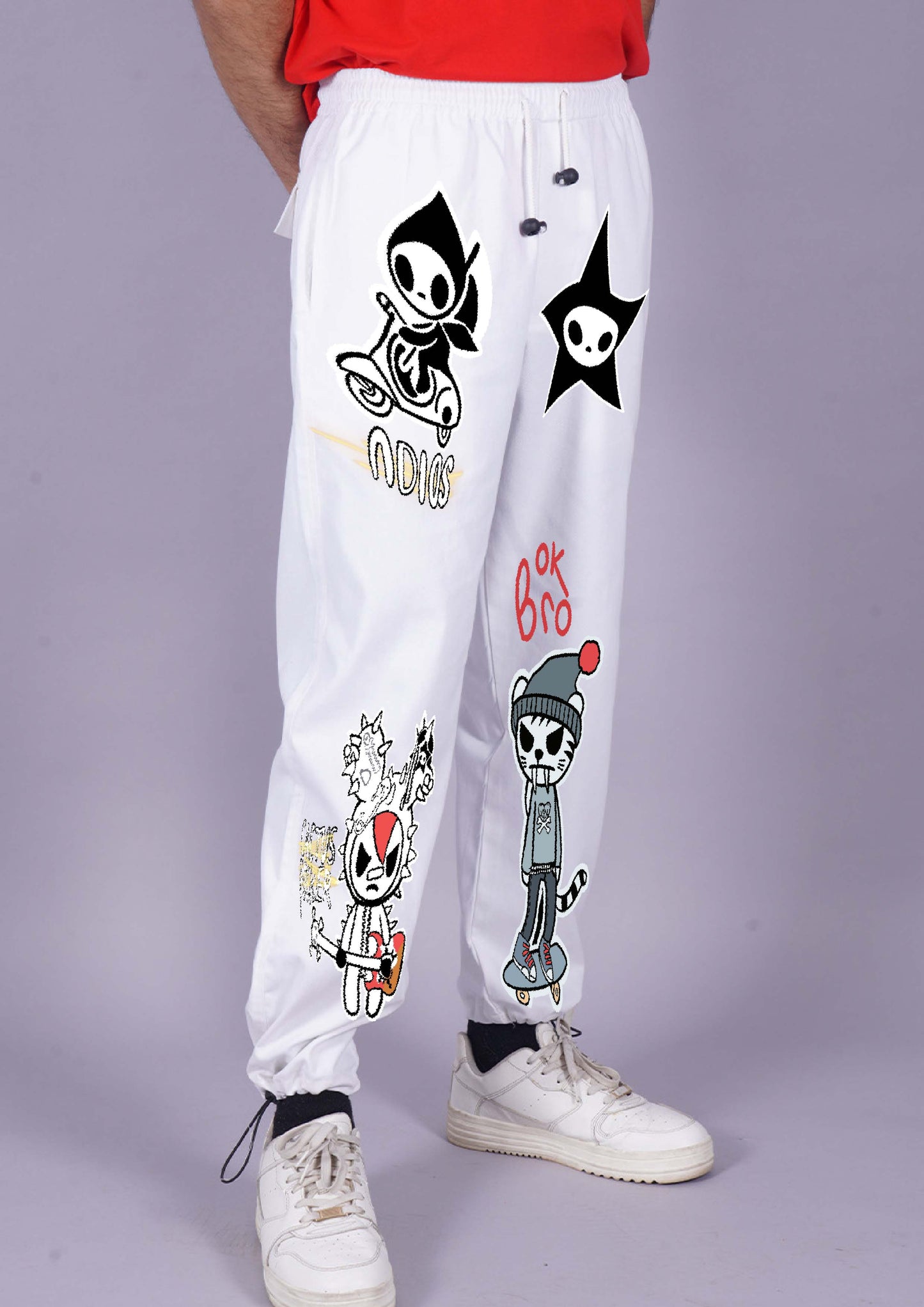 Men White Cargo Pants with OK Bro Style(*)