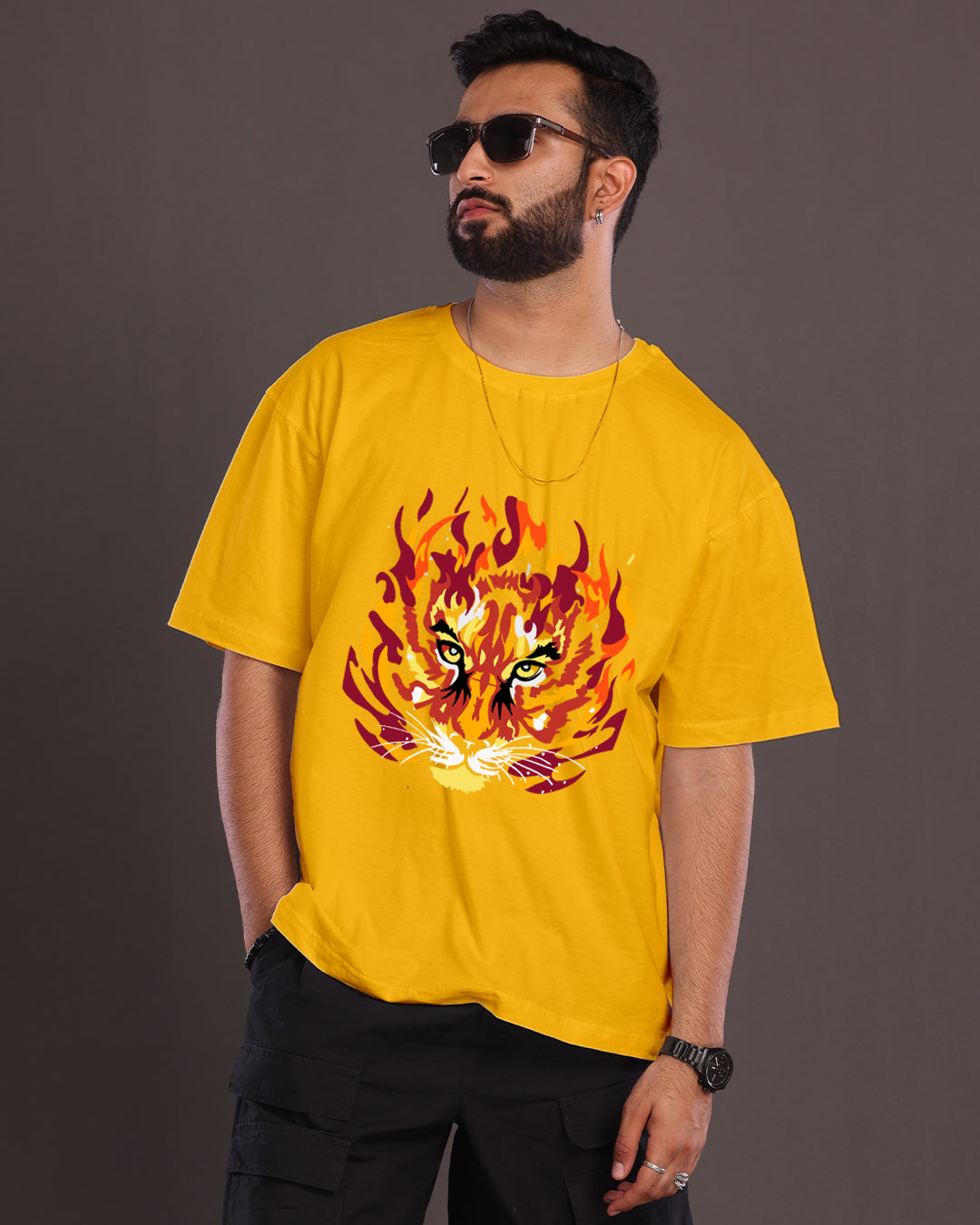 Bold & Bright: Men's Yellow Oversized Tiger T-Shirt(*)