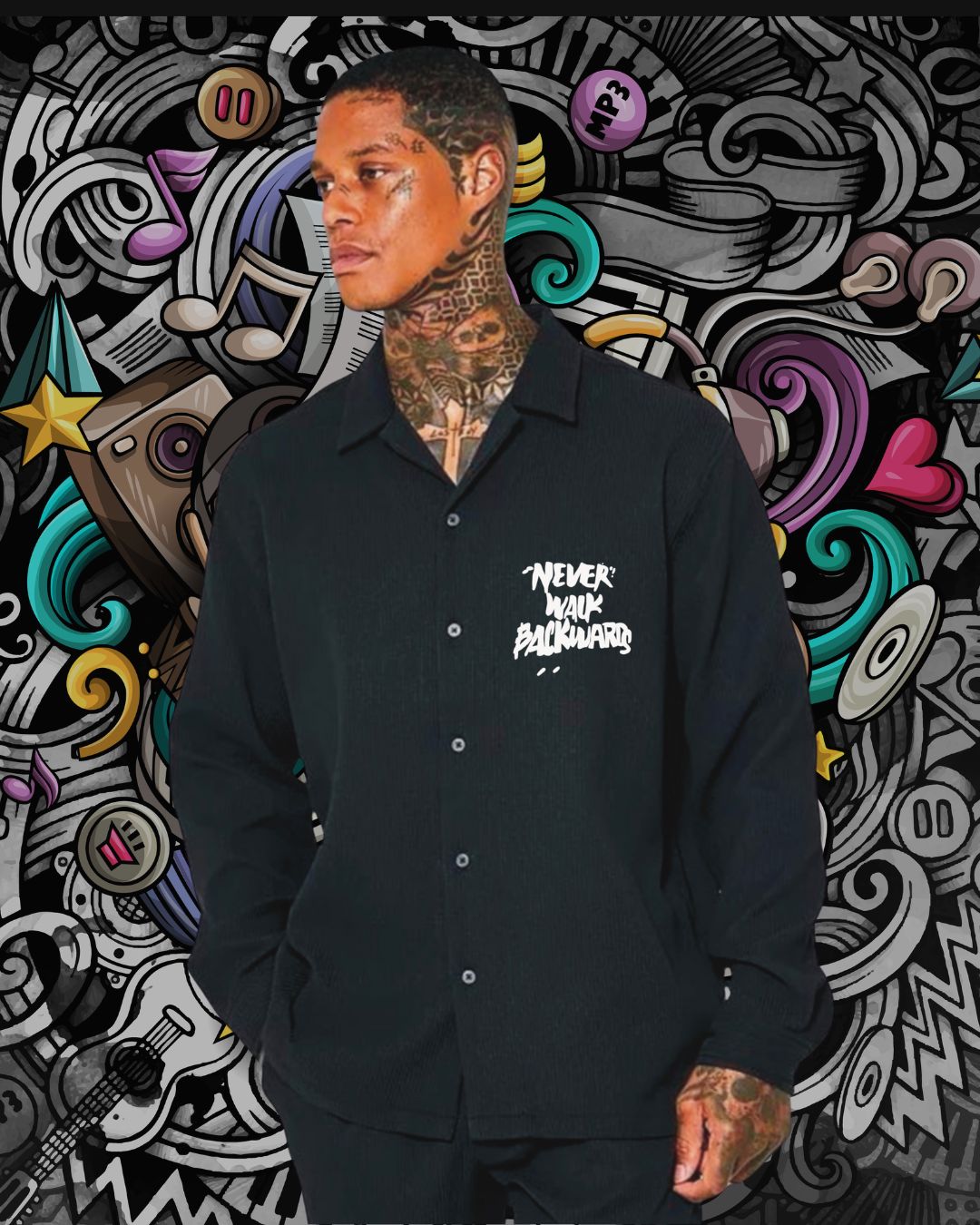 NEVER WALK FULL SLEEVE BLACK SHIRT