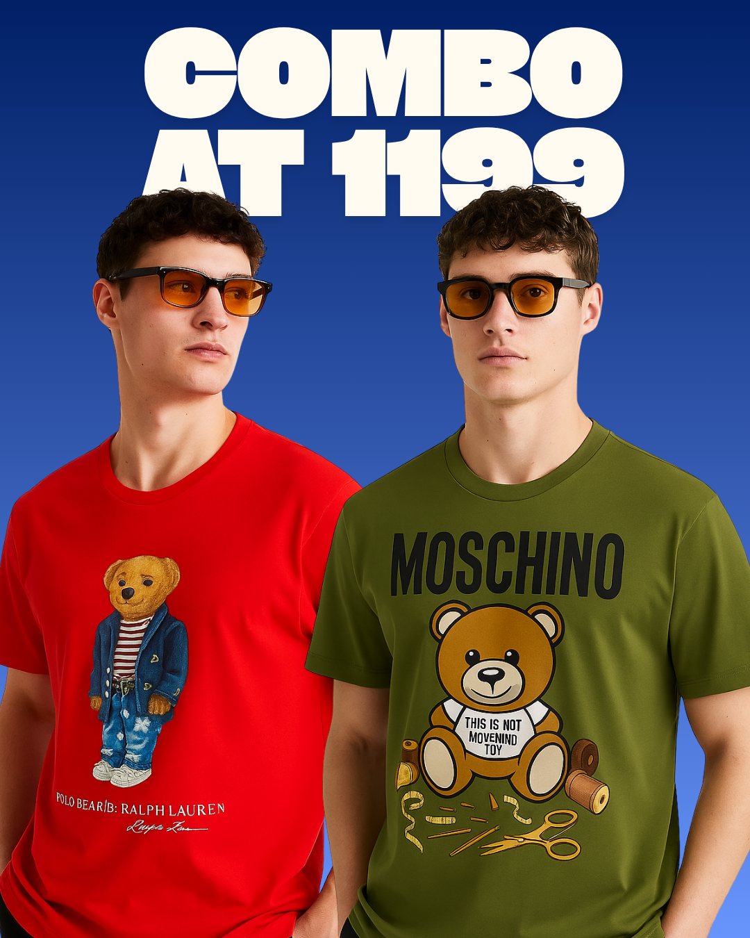 POLO BEAR (RED), MOSCHINO (OLIVE) TEE COMBO OF 2(*)