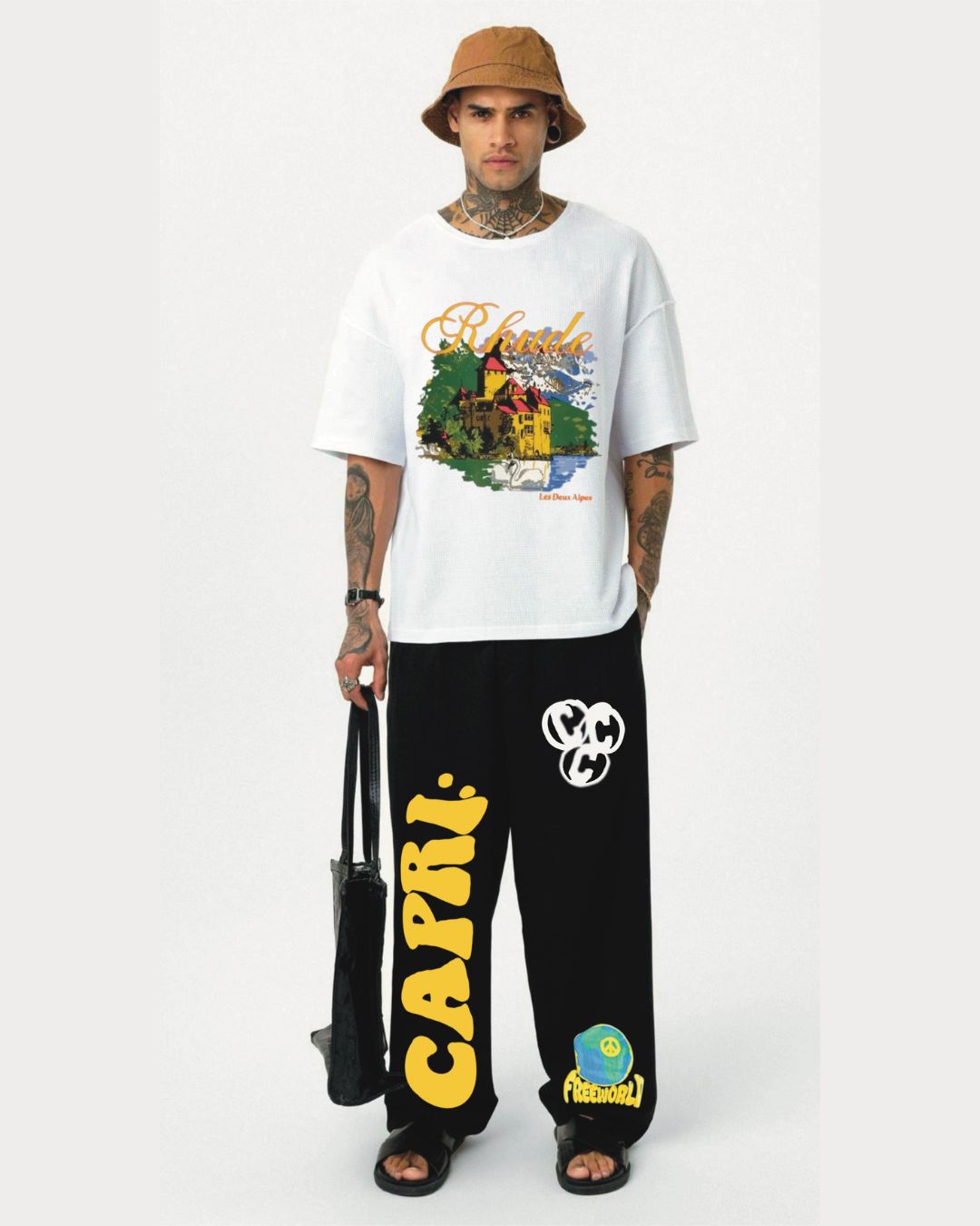 RHUDE TEE WITH CRAZY PANTS (WHITE AND BLACK )(*)