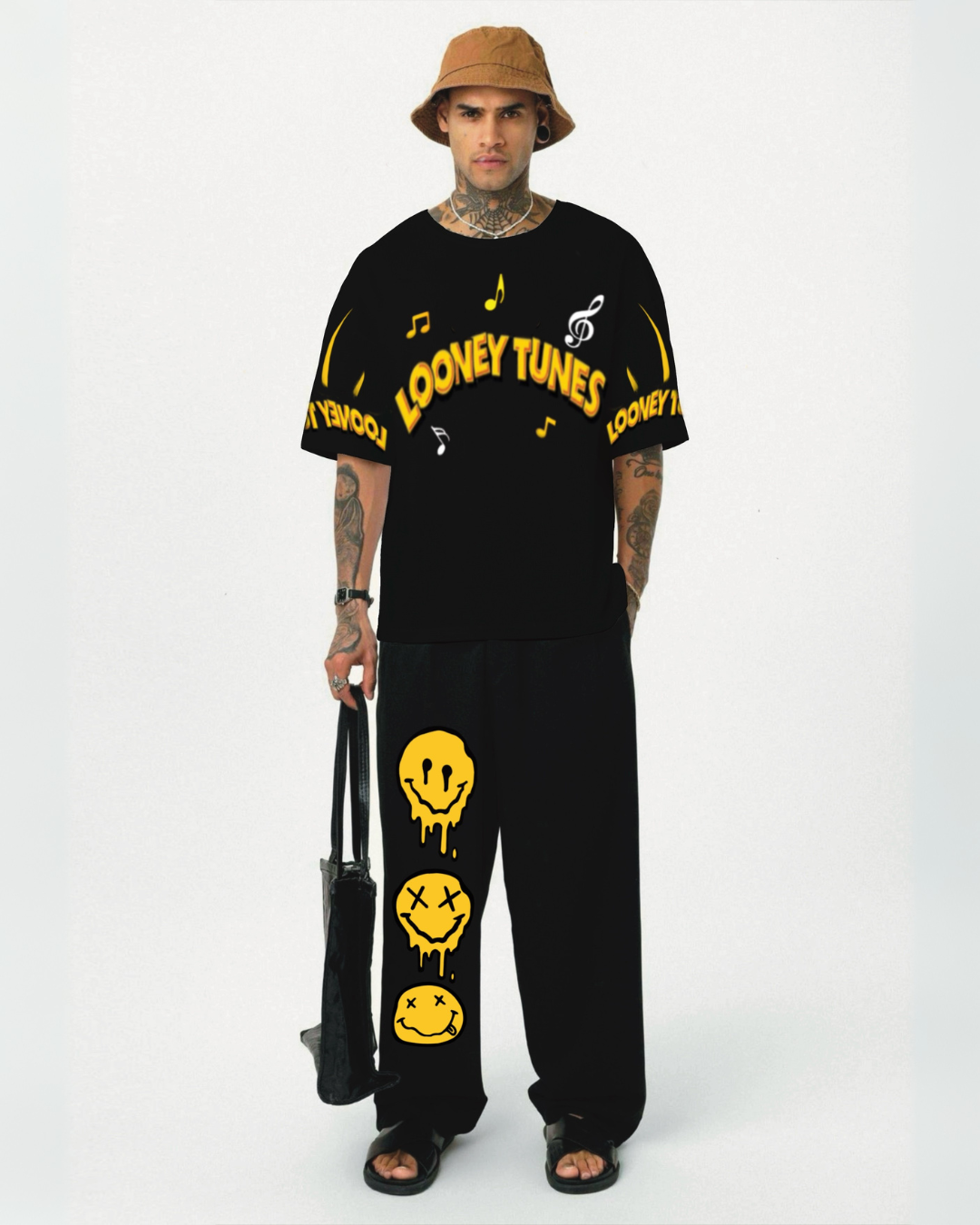 LOONEY TUNES 2.0 T SHIRT AND SMILEY PANT ( BLACK AND BLACK) (*)