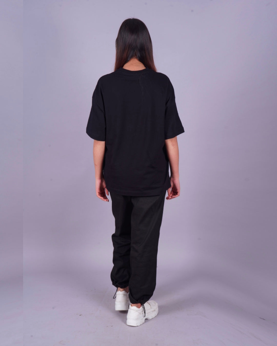 WOMEN HUSTLE OVERSIZED CO-ORD SET - BLACK AND BLACK