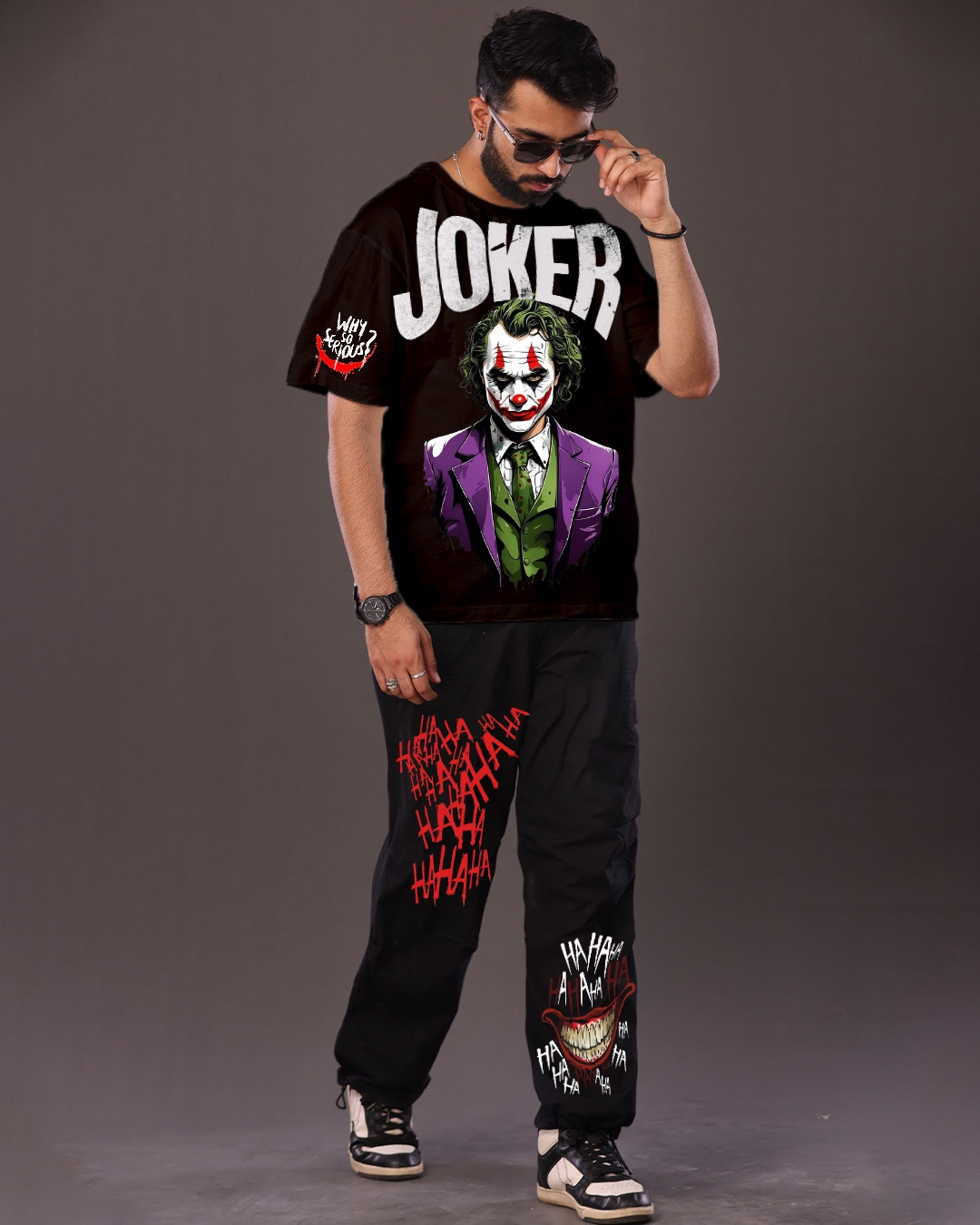 Men's Joker Graphic Oversized Co-ord Set Black and Black(*)
