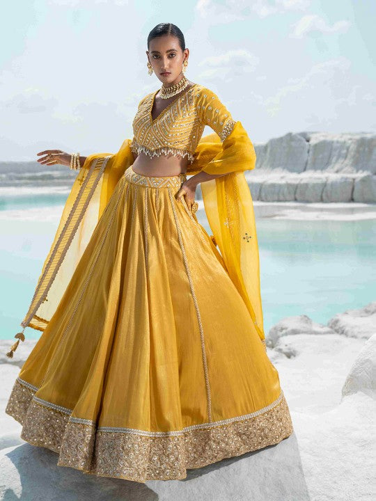MUSTARD MIRROR LEHENGAS