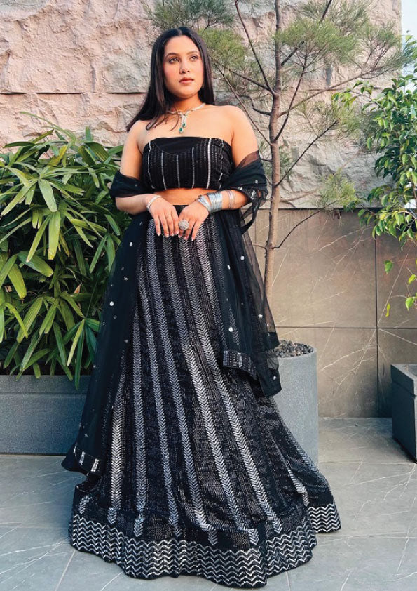 BLACK AND SILVER LEHENGA