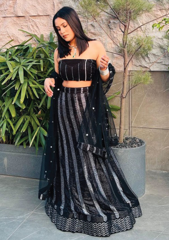 BLACK AND SILVER LEHENGA