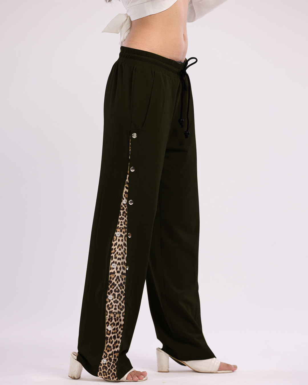 Black Cargo Pants for Women: Snap Button Cotton Trouser