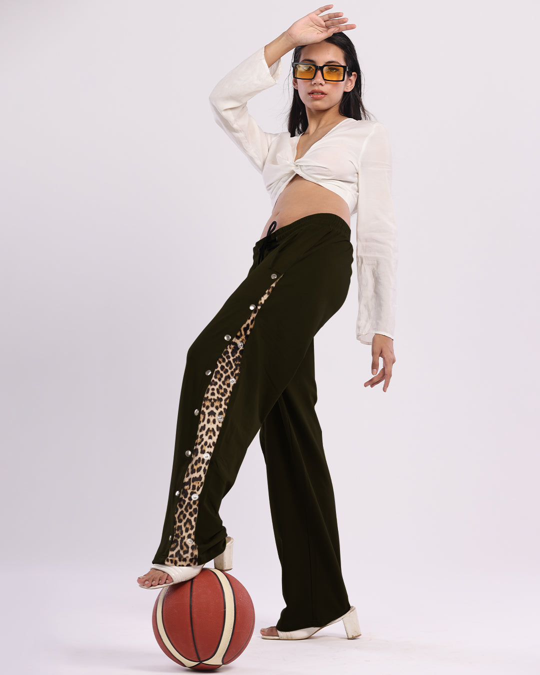 Black Cargo Pants for Women: Snap Button Cotton Trouser