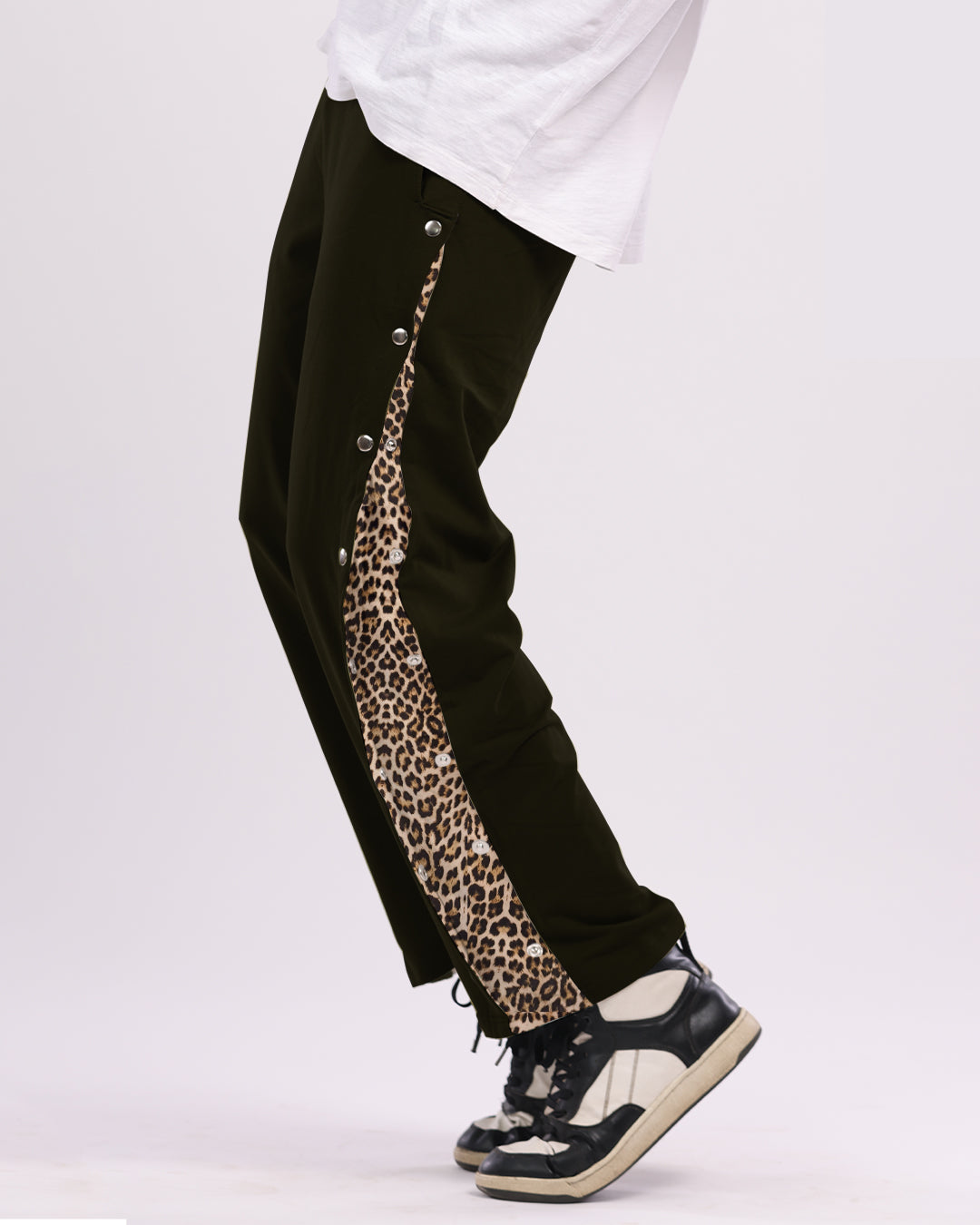 Men's Black Cotton Snap Buttons Pants