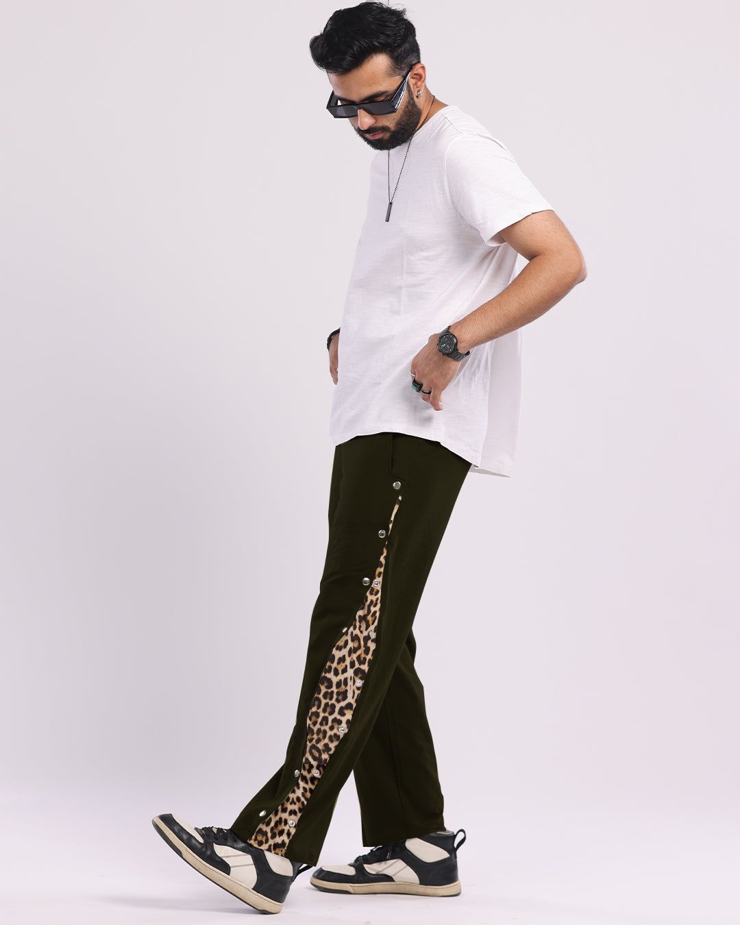 Men's Black Cotton Snap Buttons Pants