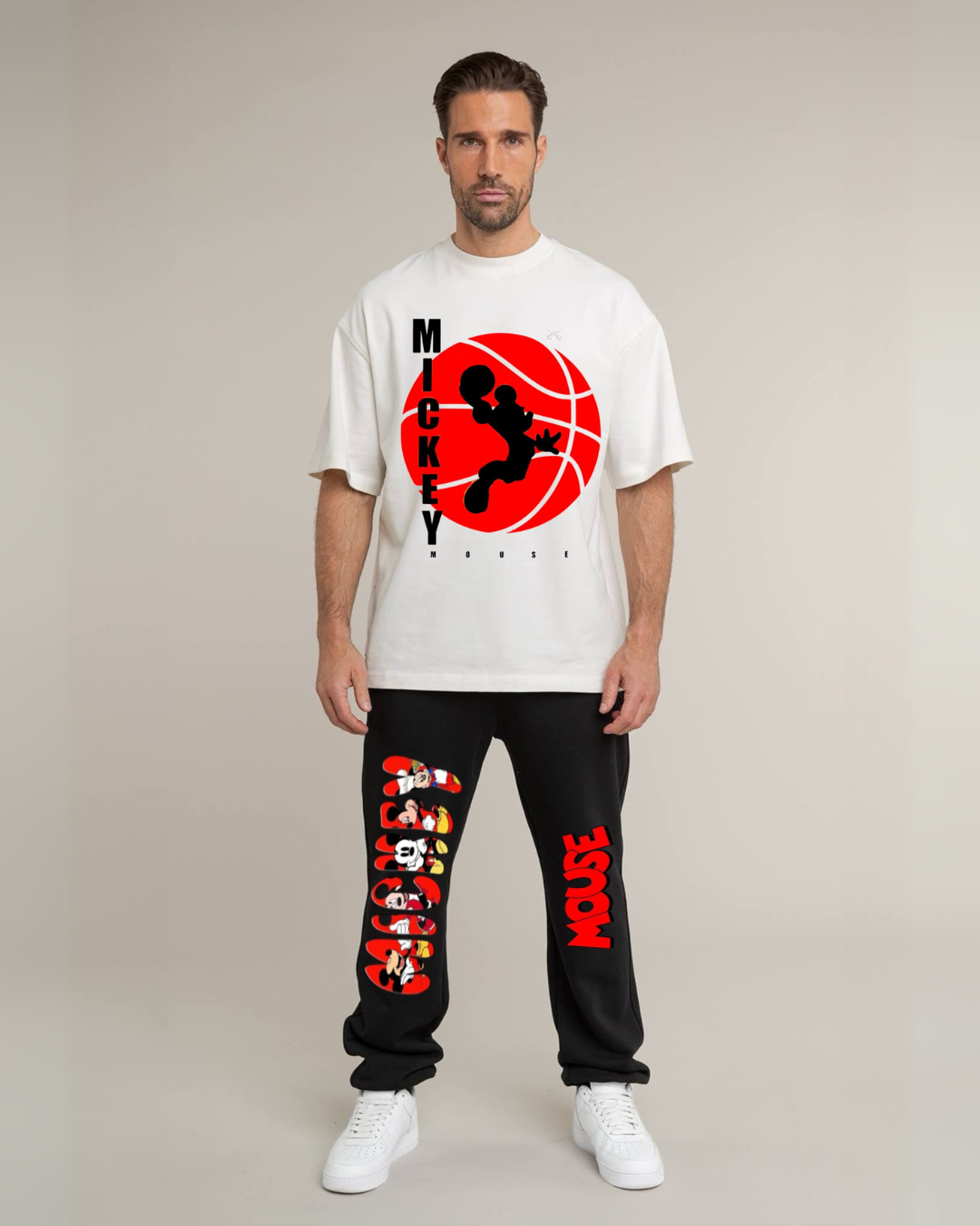 MEN'S BLOODY MICKEY OVERSIZED CORDSET (WHITE AND BLACK)