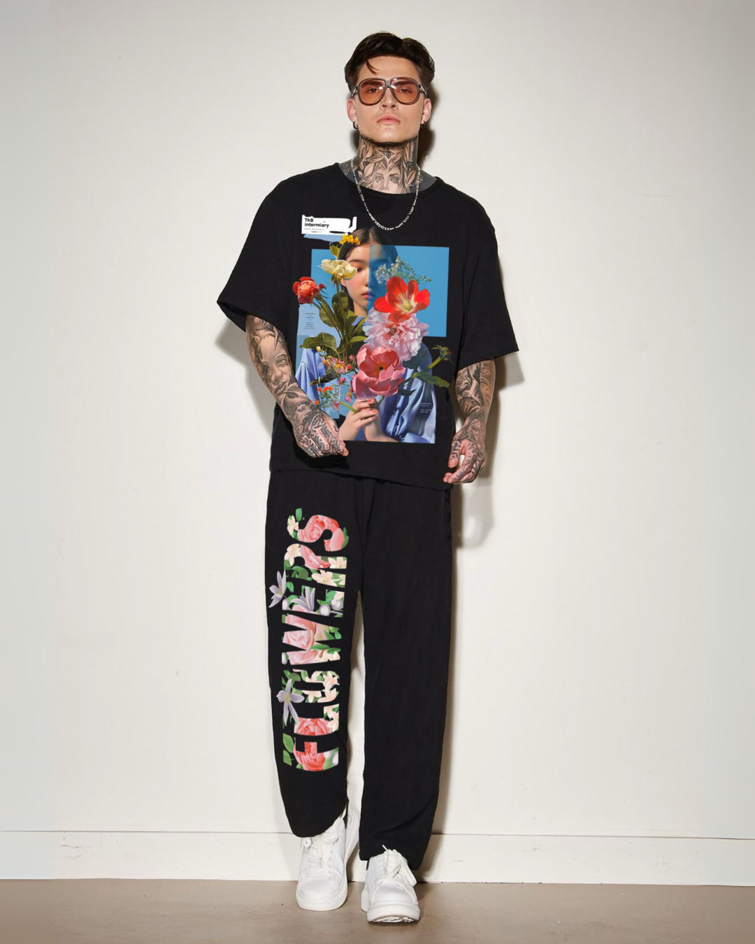 MEN'S BLOOMING FLORAL OVERSIZED CORDSET (BLACK AND BLACK)