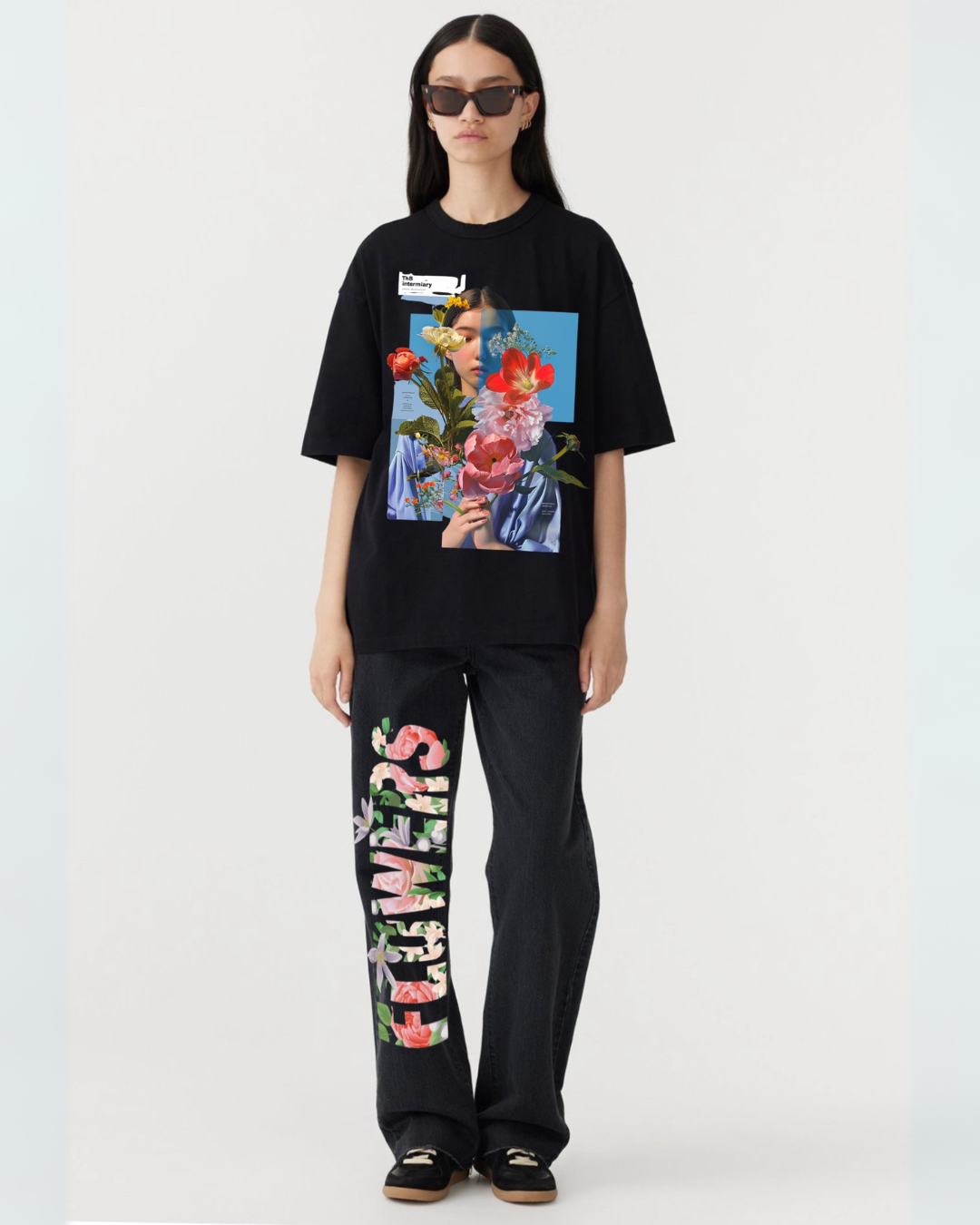 WOMEN'S BLOOMING FLORAL OVERSIZED CO-ORD SET -( BLACK AND BLACK)