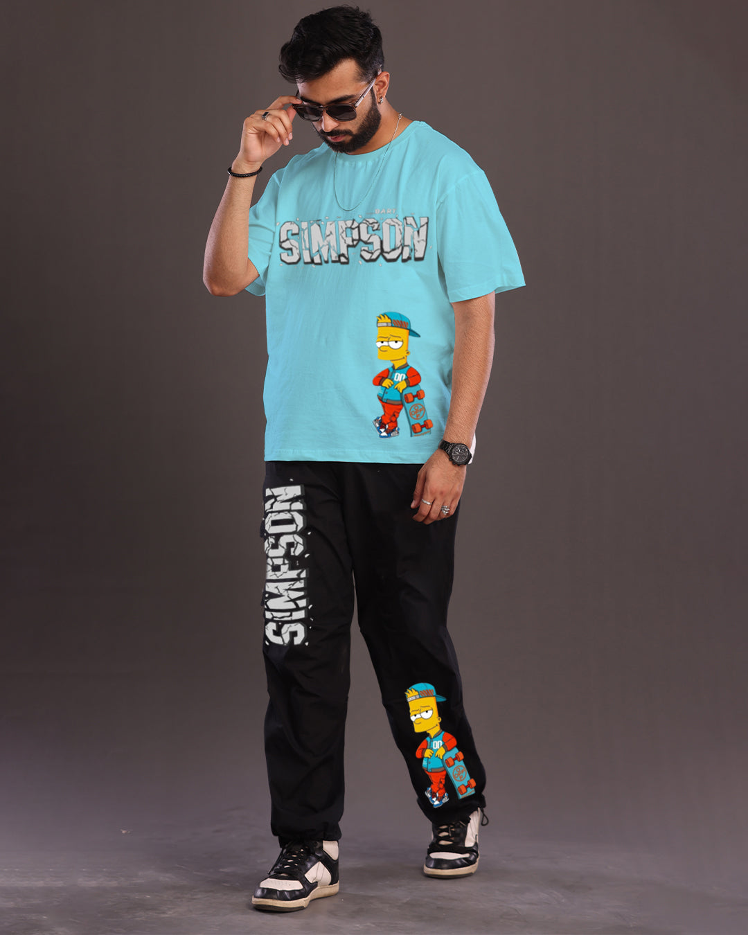 Men's The Simpsons Oversized Co-Ord Set - Blue and Black