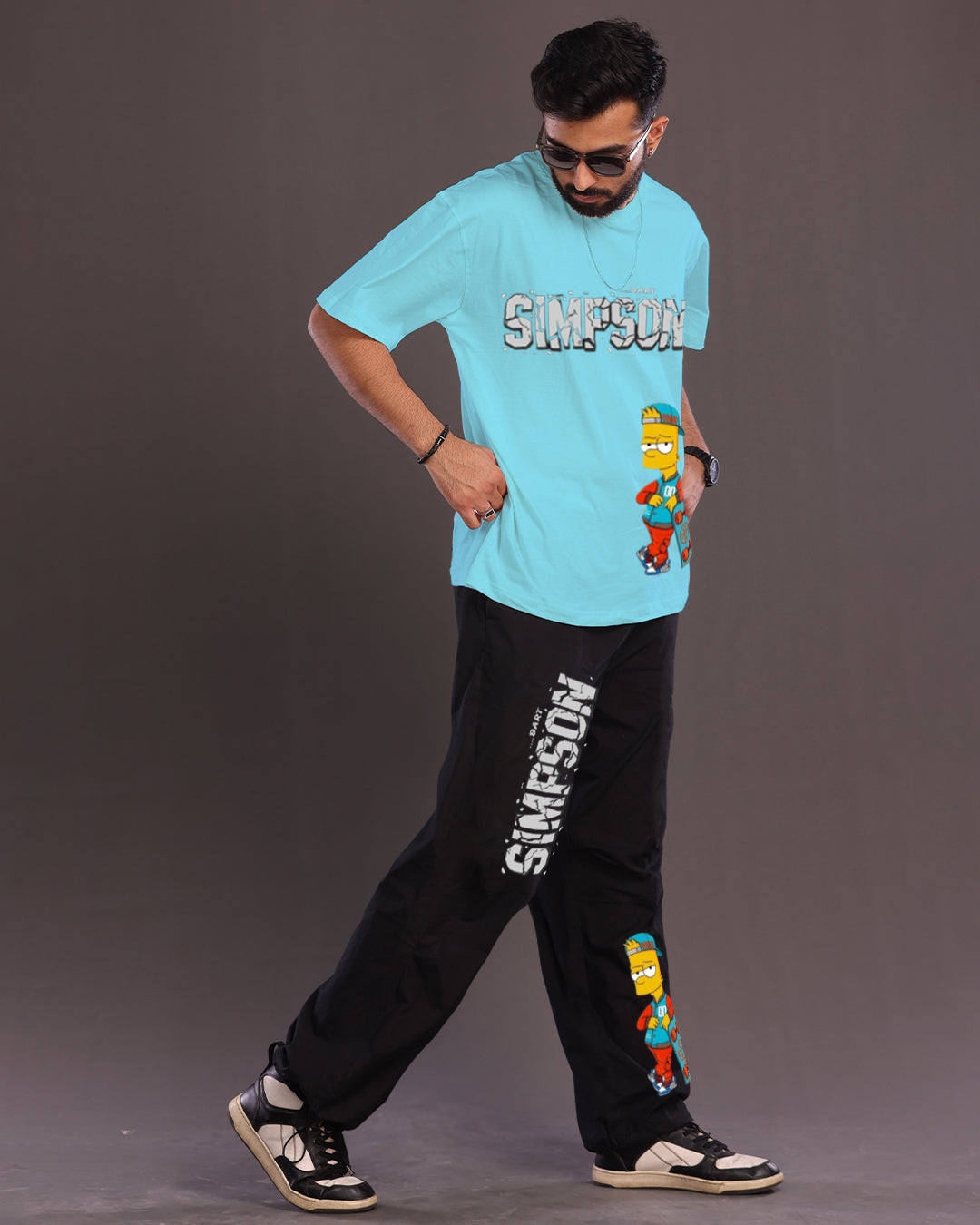 Men's The Simpsons Oversized Co-Ord Set - Blue and Black