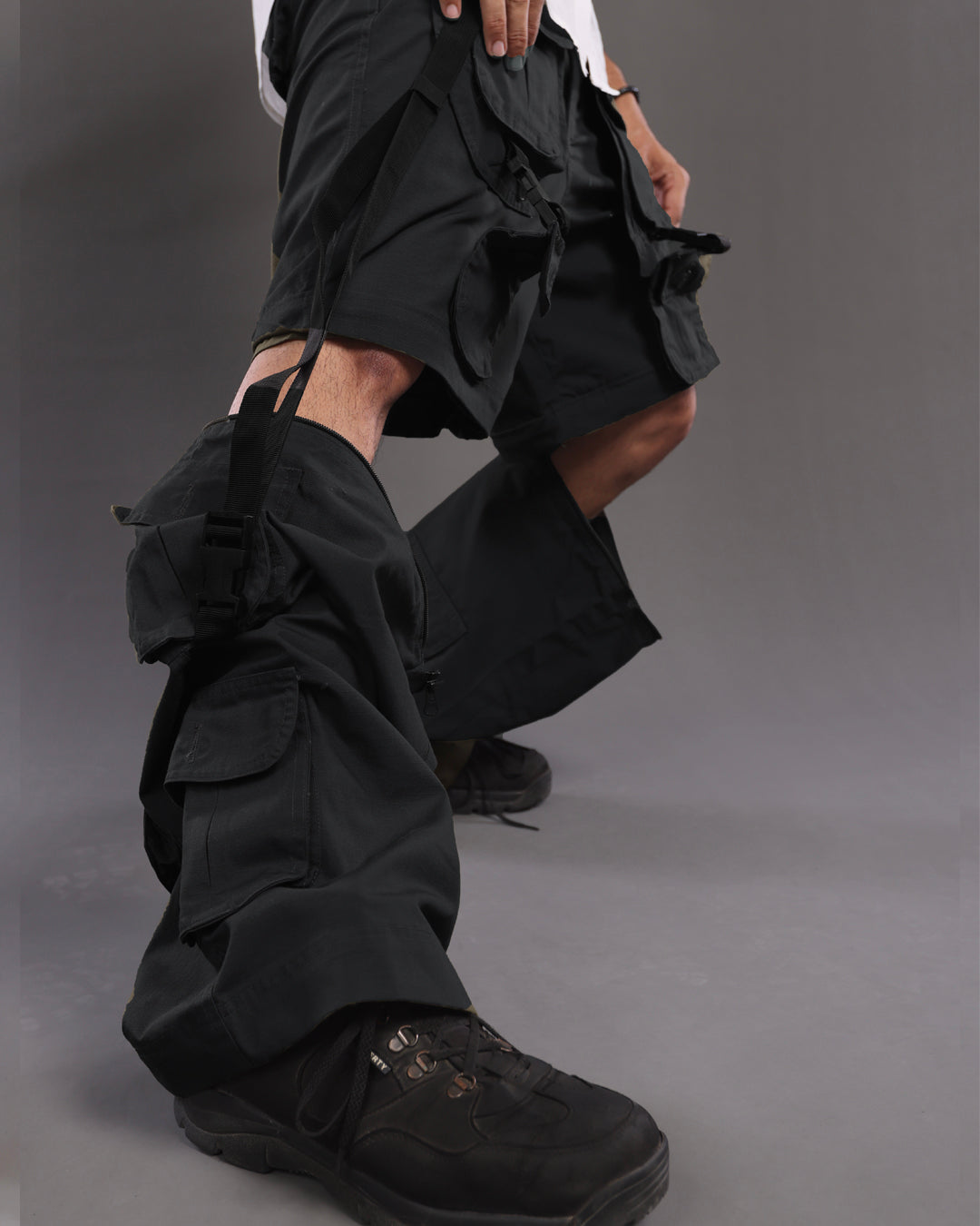 Charcoal Black MaxFlex Cargo Pants: Air Ease Commando Multi-Pocket Style