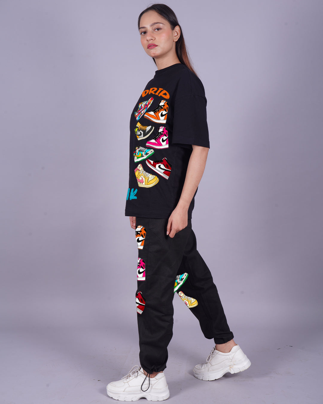 Women Sneaker Oversized Co-Ord Set - Black and Black(*)