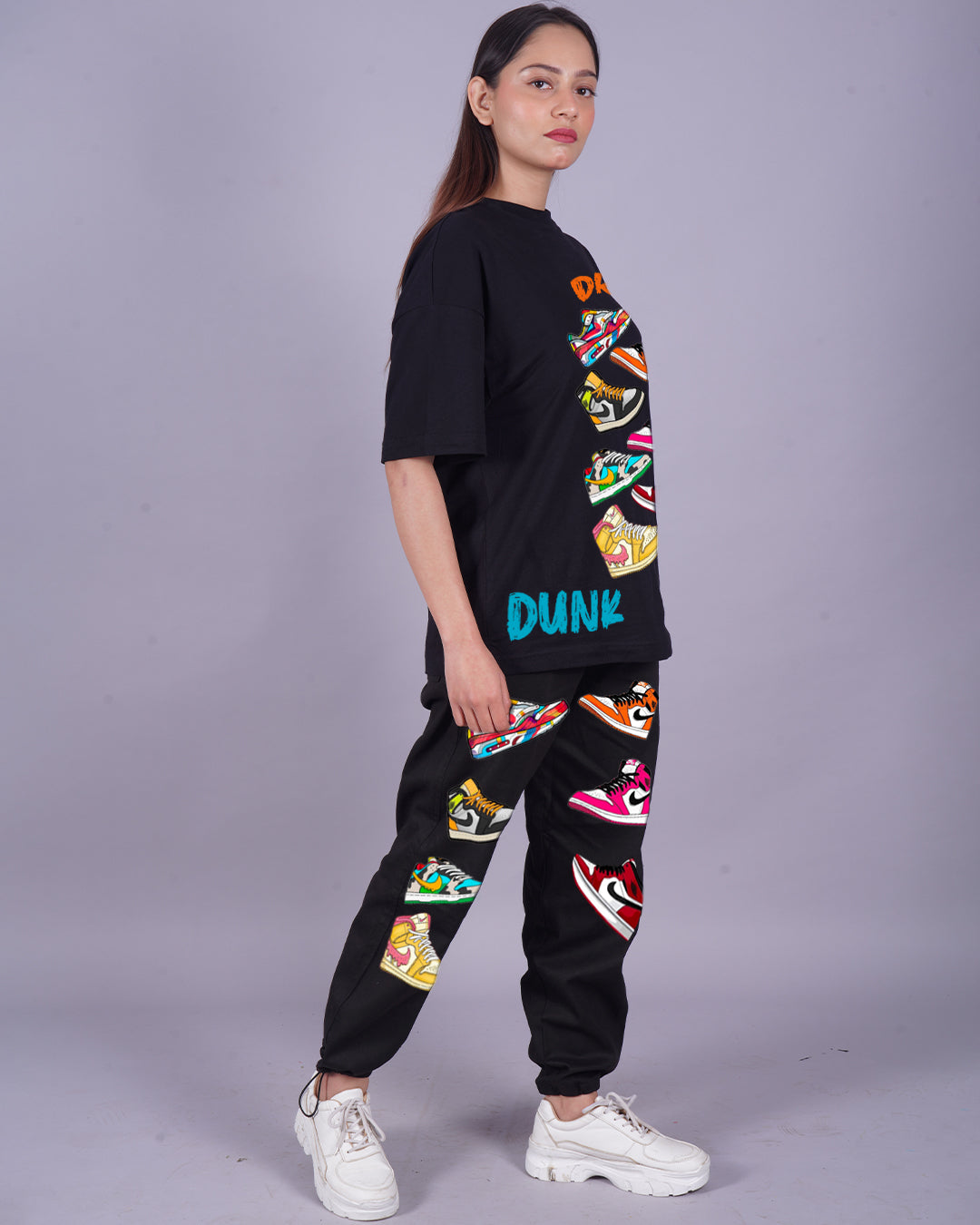 Women Sneaker Oversized Co-Ord Set - Black and Black(*)