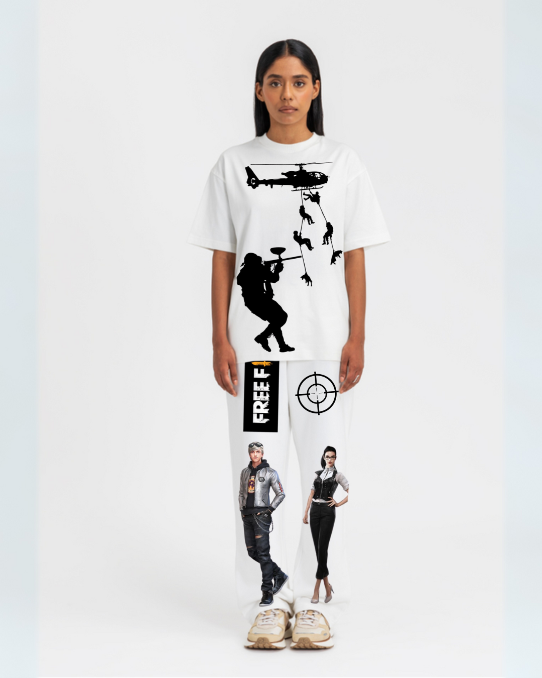 WOMEN'S FREEFIRE OVERSIZED CO-ORD SET ( WHITE AND WHITE)