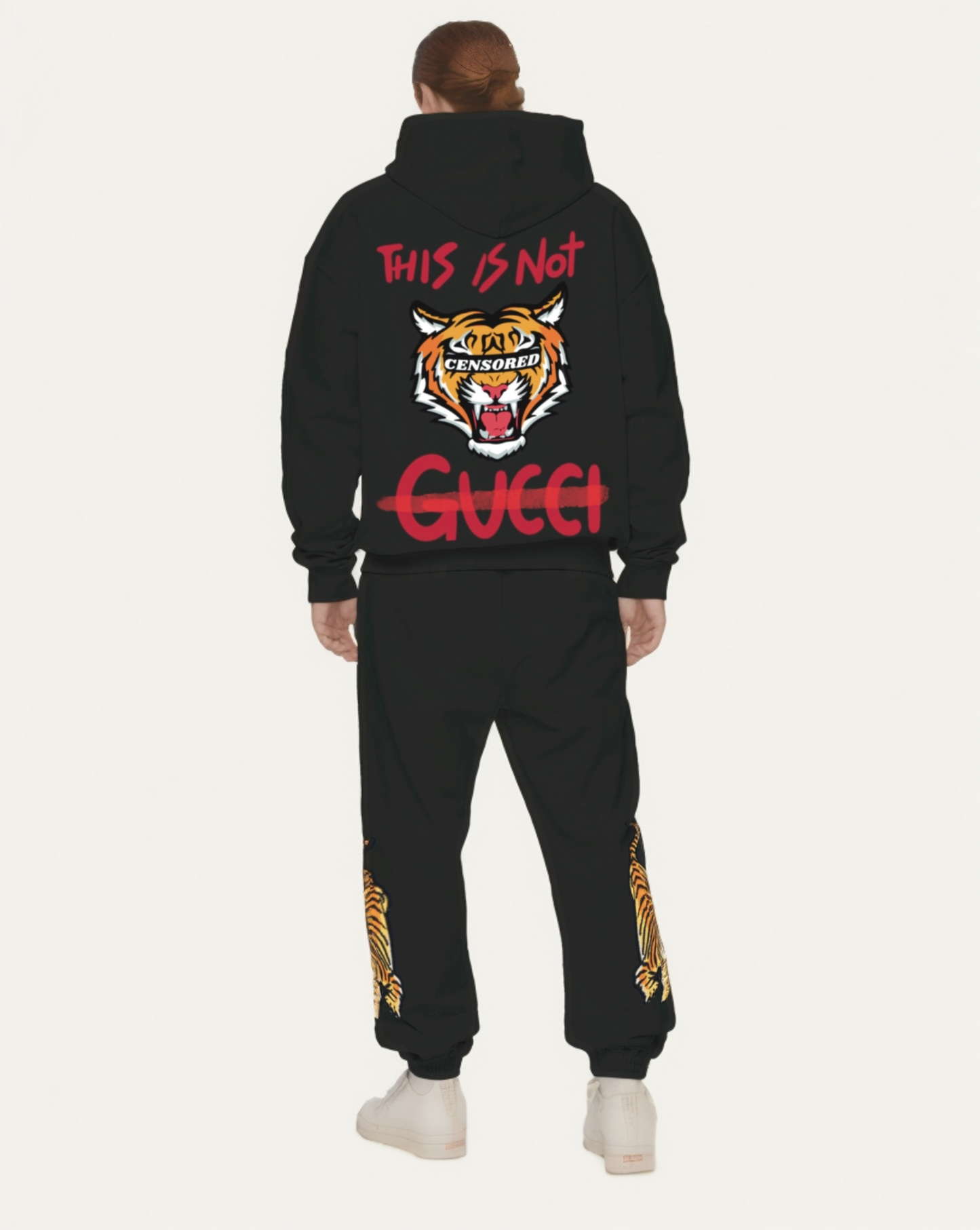 WOMEN TIGER ROAR HOODIE OVERSIZED CO-ORD SET - BLACK AND BLACK(*)