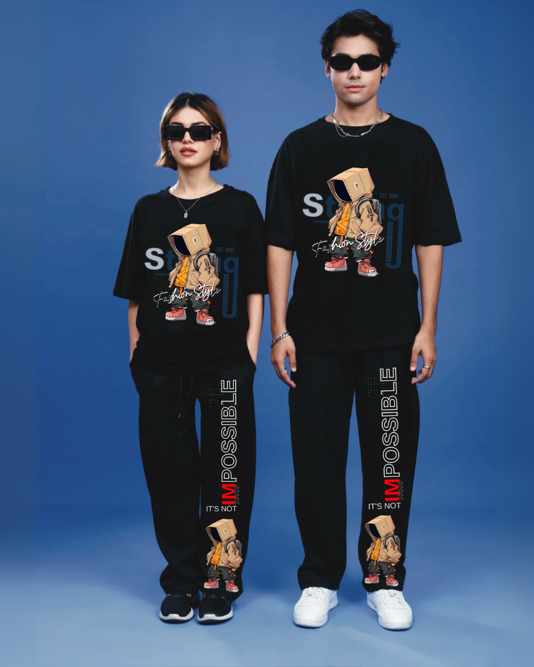 WOMEN'S IMPOSSIBLE FASHION OVERSIZED CO-ORD SET - BLACK AND BLACK