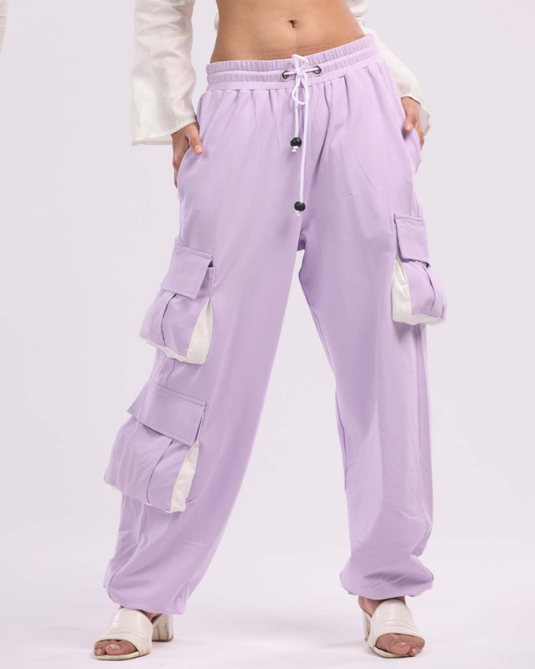 STAY STYLISH, STAY COMFORTABLE: LAVENDER WOMEN'S COTTON JOGGERS