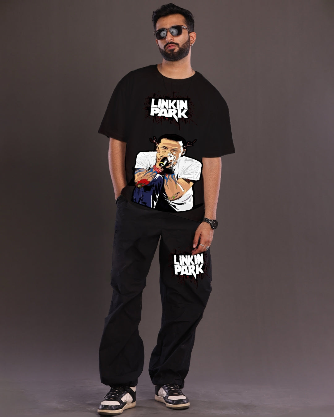 Rock with Linkin Park: Men's Co Ord Oversized Set in Black(*)