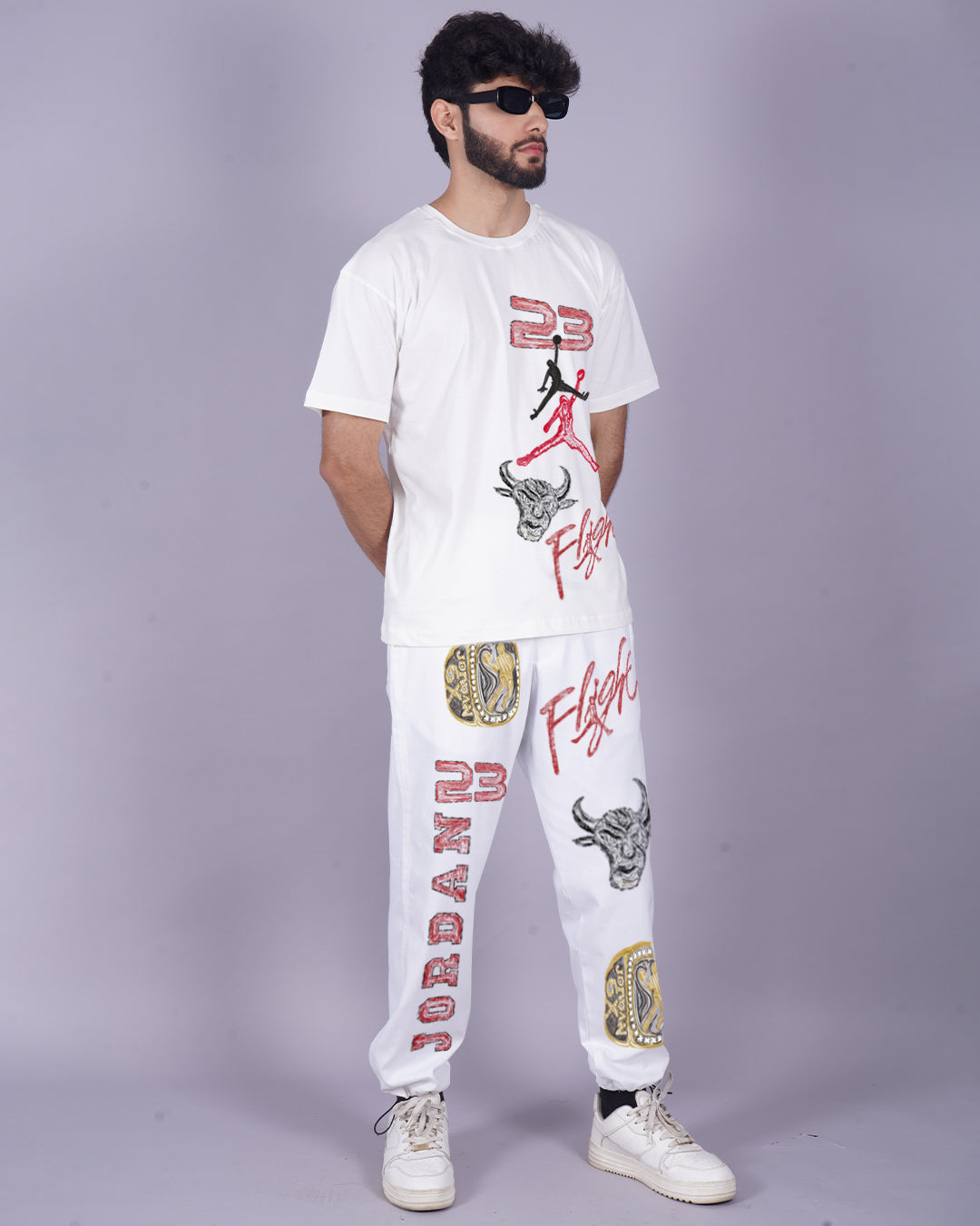 Men's Two Piece Crayon Oversized Co-ord Set in White(*)