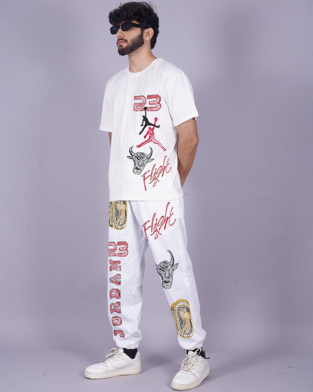 Men's Two Piece Crayon Oversized Co-ord Set in White(*)