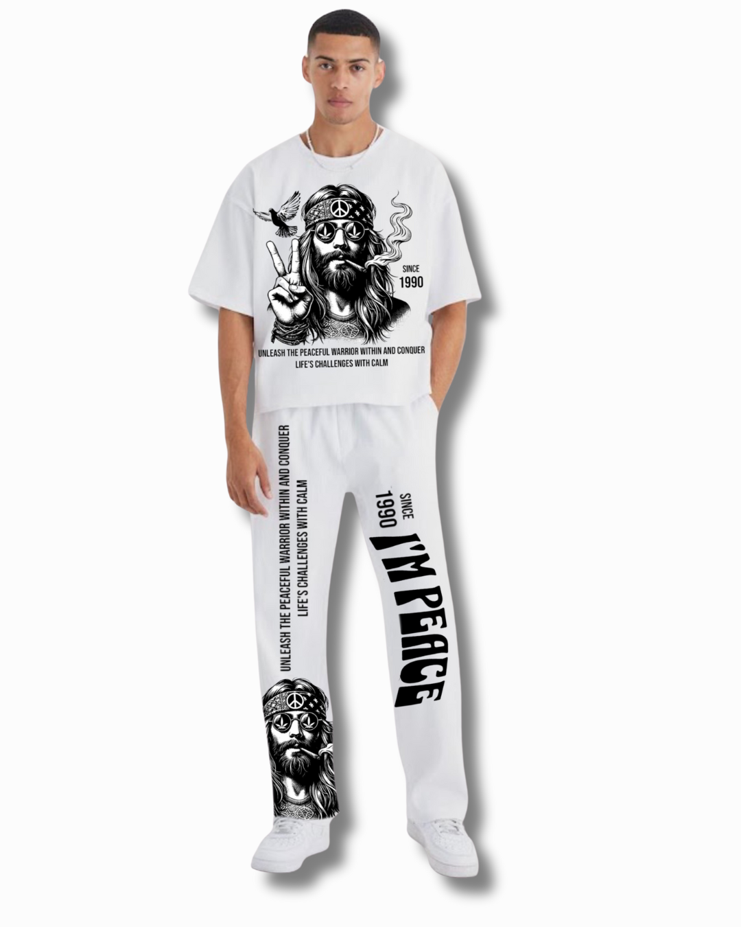Peaceful worrior men's oversized cordset (white-white)
