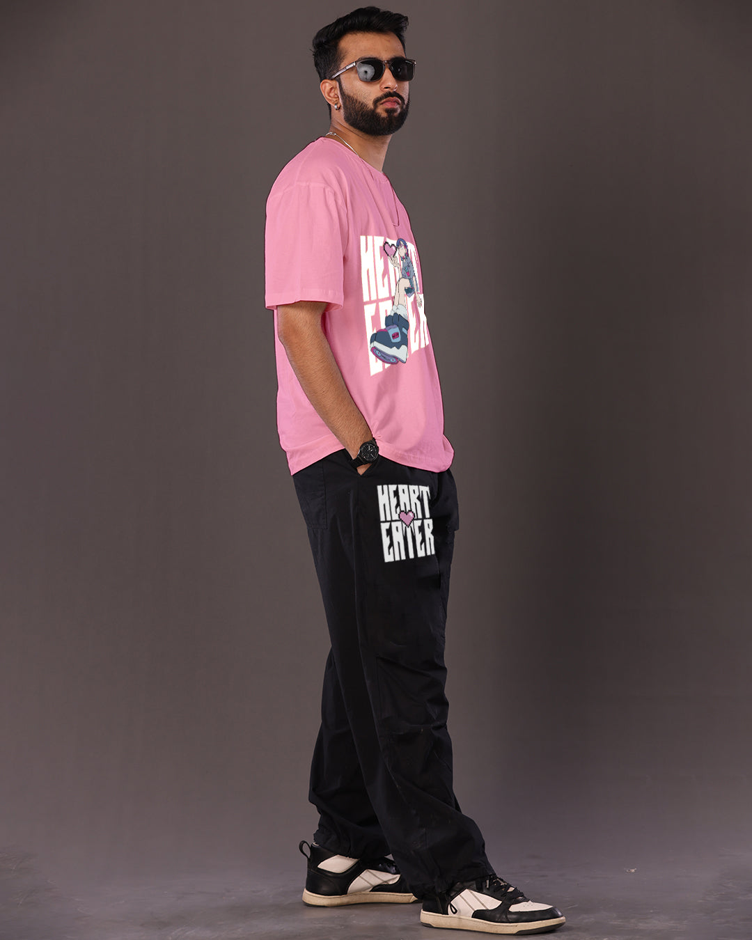 Men's Two-Piece Hearteater Oversized Co-ord Set in Pink and Black