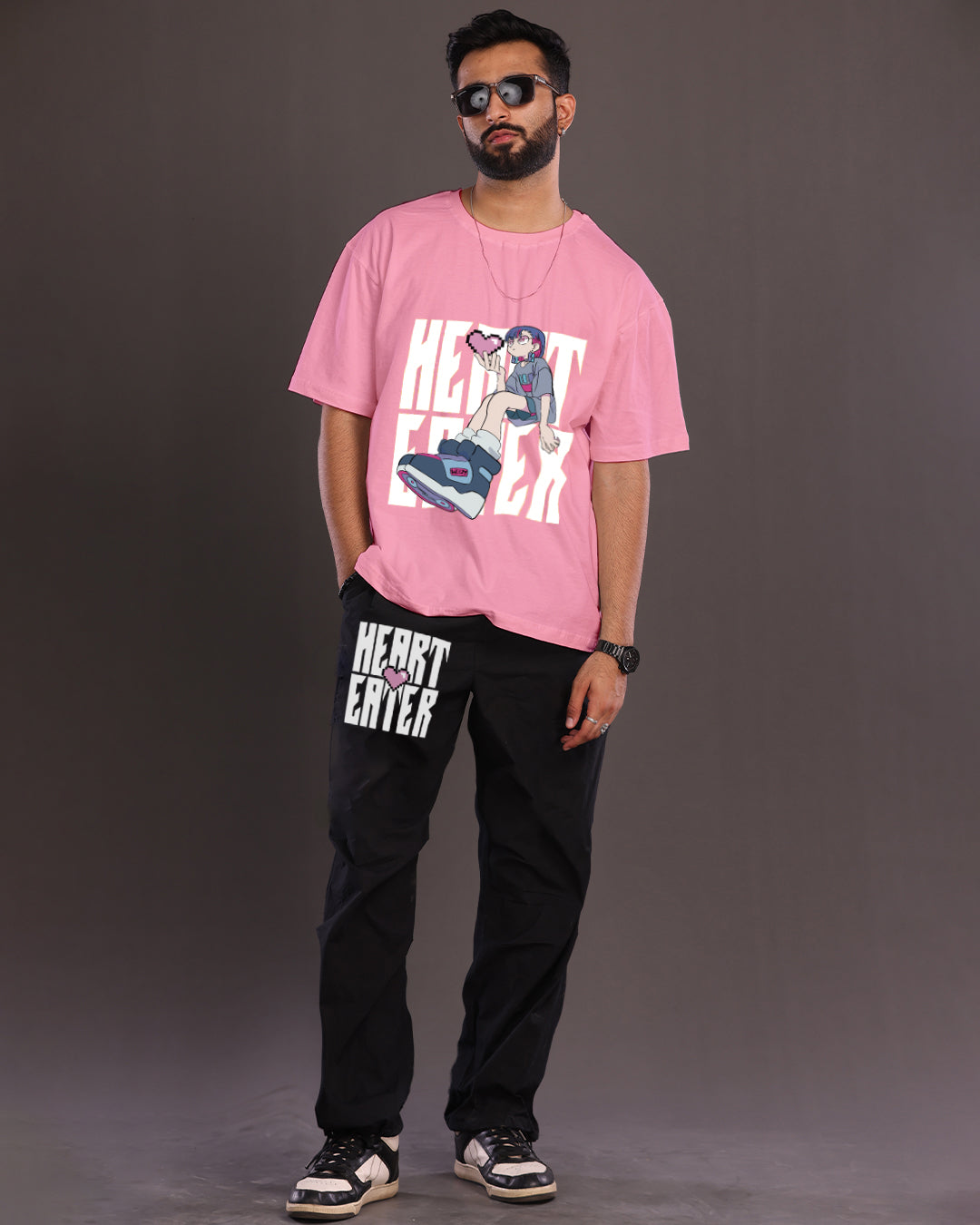 Men's Two-Piece Hearteater Oversized Co-ord Set in Pink and Black