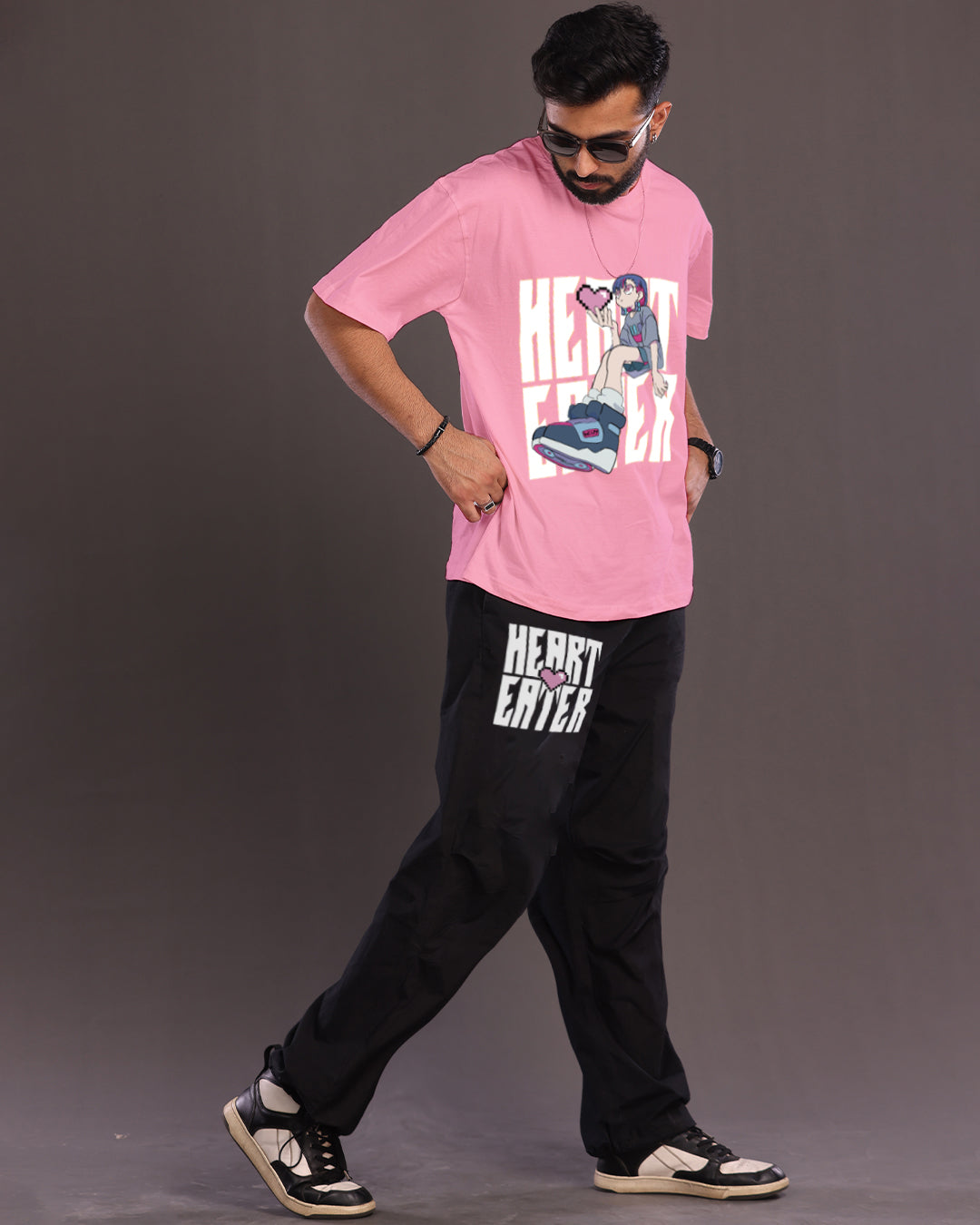 Men's Two-Piece Hearteater Oversized Co-ord Set in Pink and Black