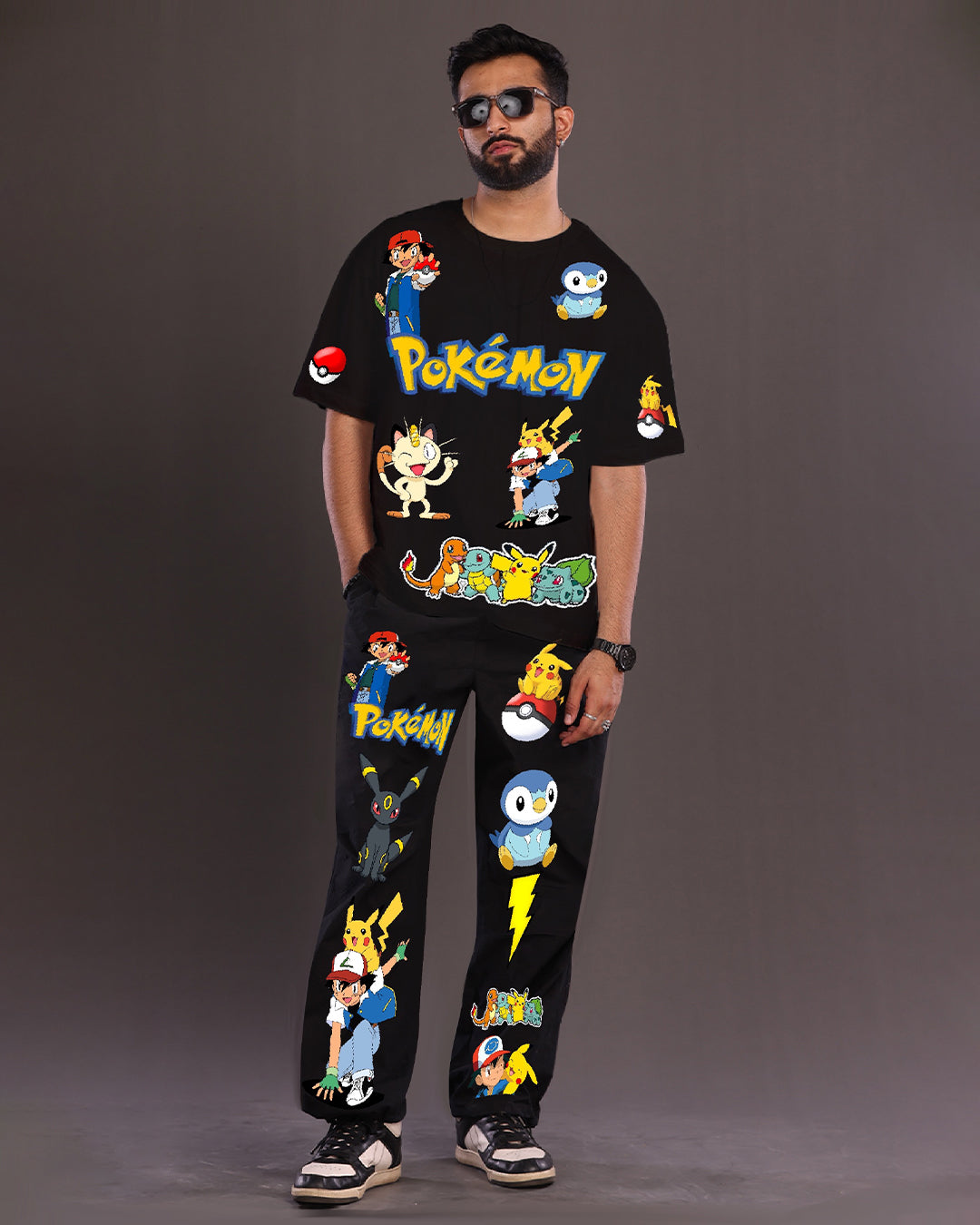 Men's Pokemon Oversized Co-Ord Set - Black and Black(*)