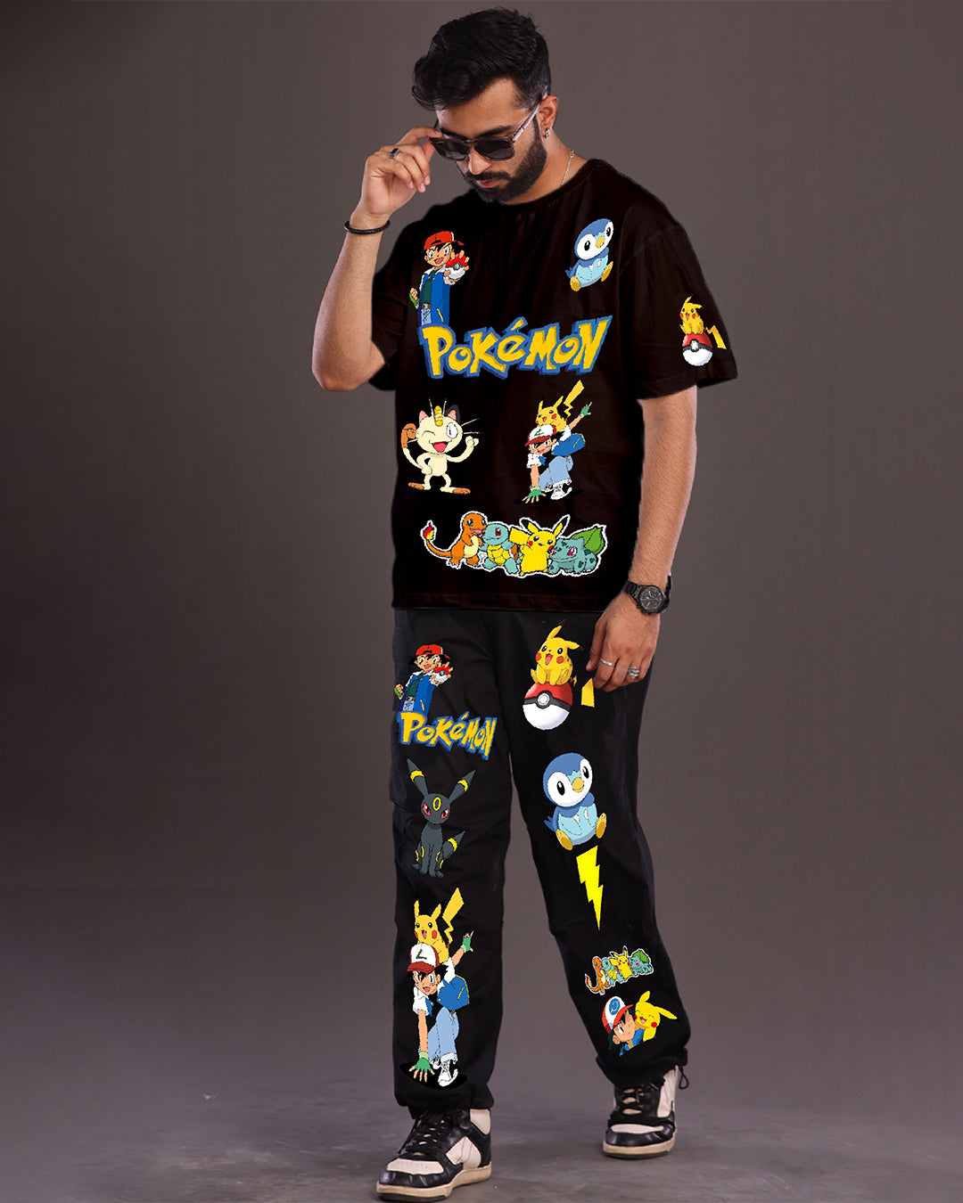 Men's Pokemon Oversized Co-Ord Set - Black and Black(*)