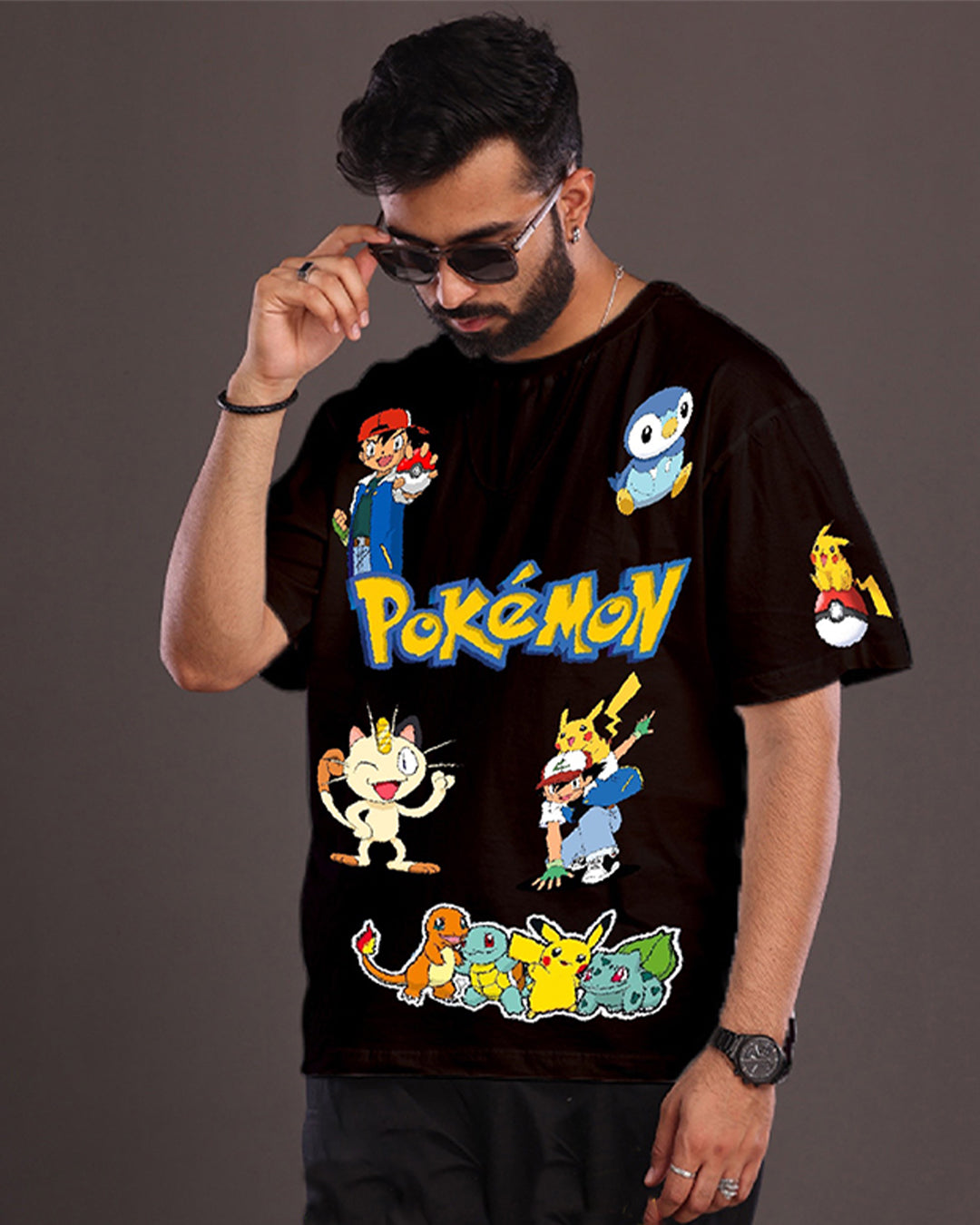 Men's Black Oversized T-Shirt - Pokemon(*)