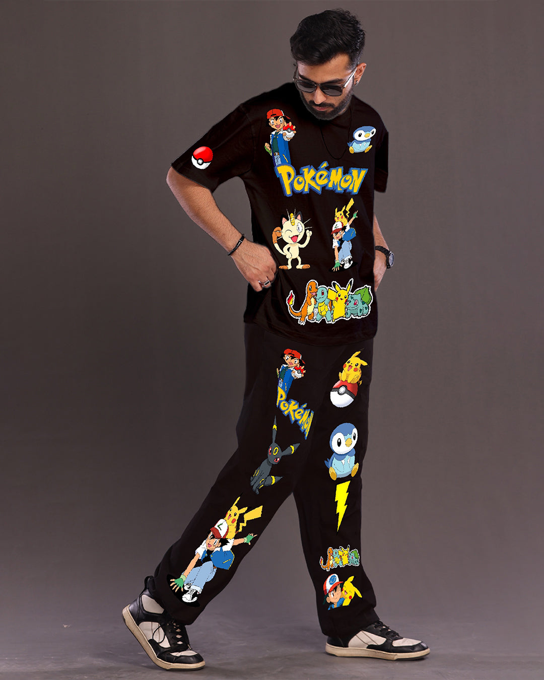 Men's Pokemon Oversized Co-Ord Set - Black and Black(*)