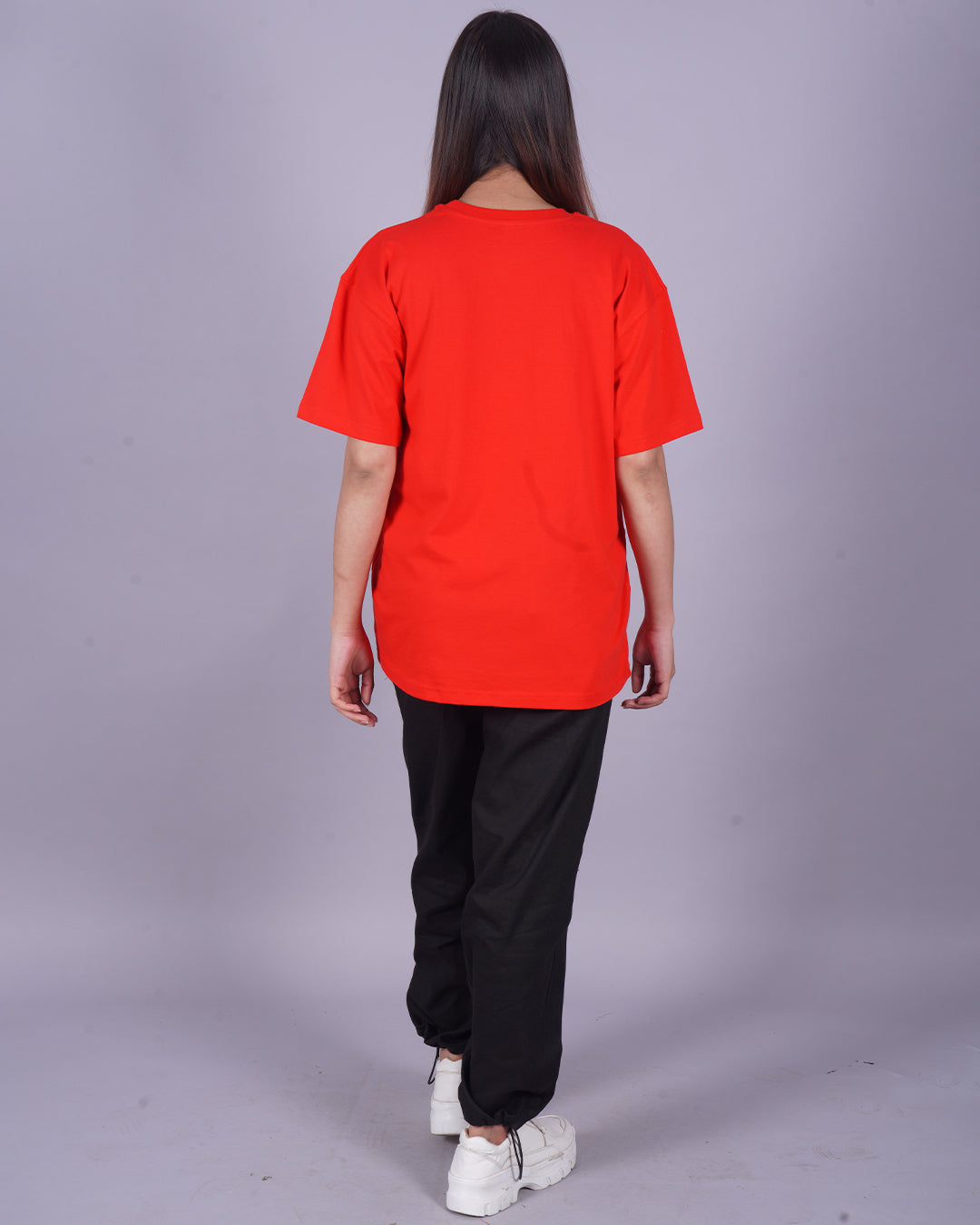 WOMEN EXCUSES OVERSIZED CO-ORD SET - RED AND BLACK