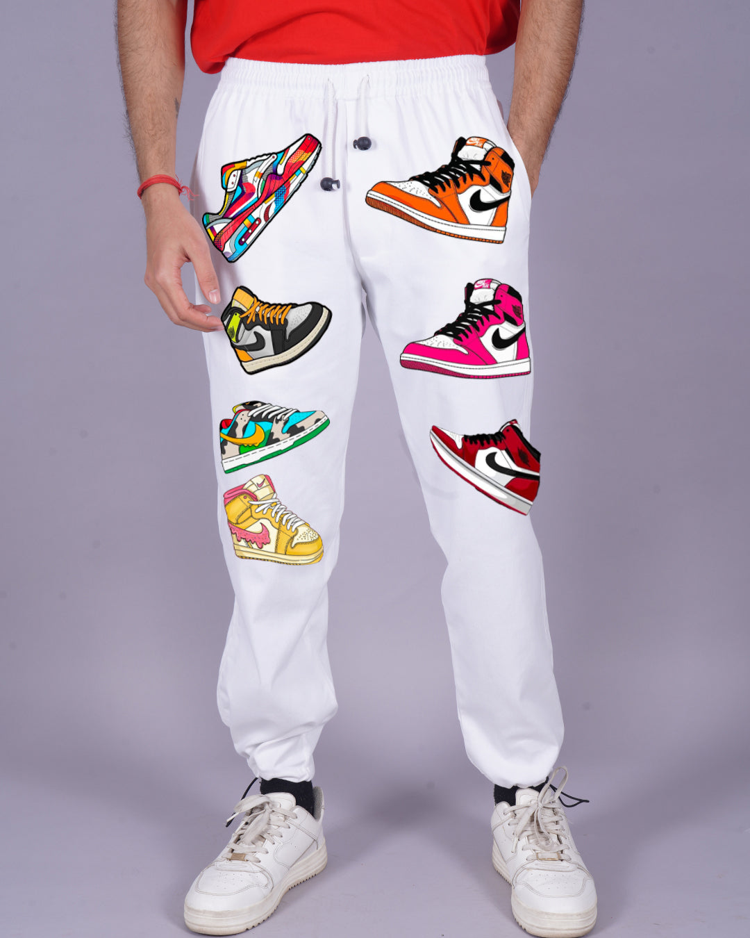 Mens White Cargo Pants with Sneaker Design(*)