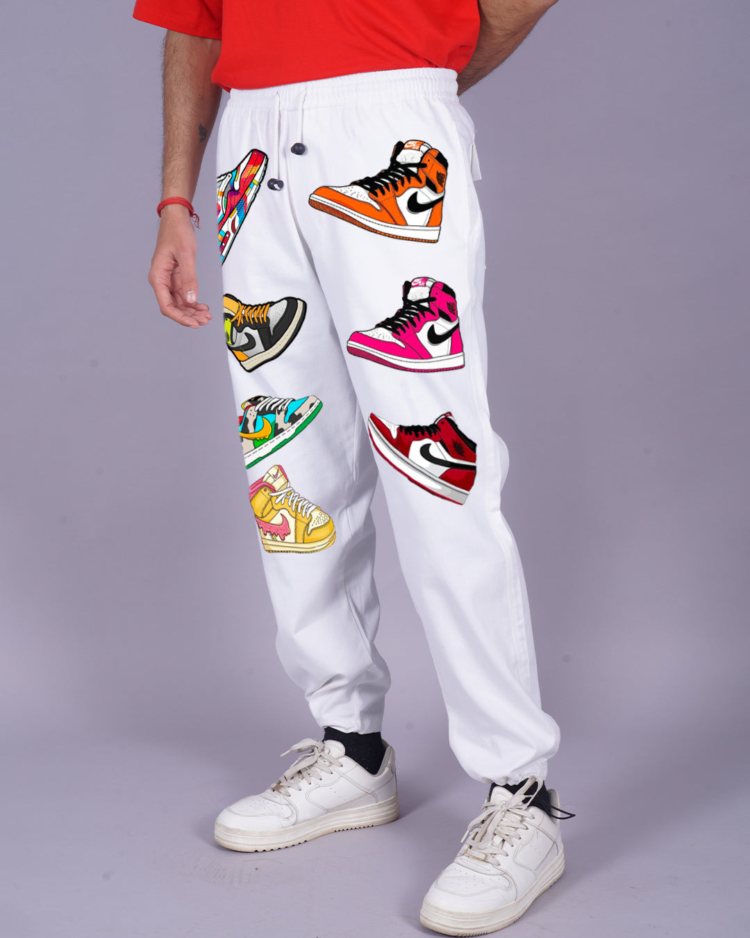 Mens White Cargo Pants with Sneaker Design(*)