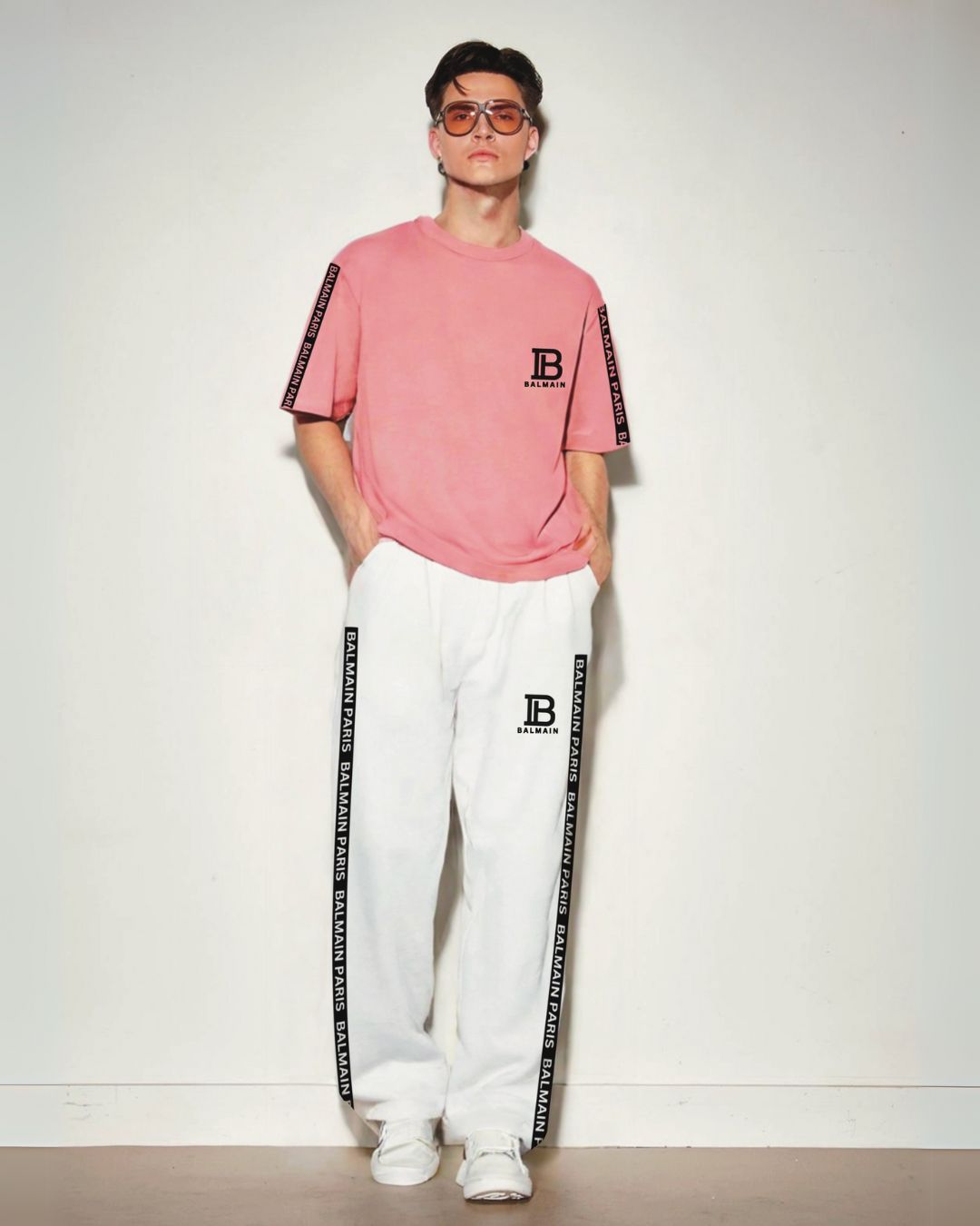 MEN PARIS OVERSIZED CORD SET - PINK AND WHITE(*)