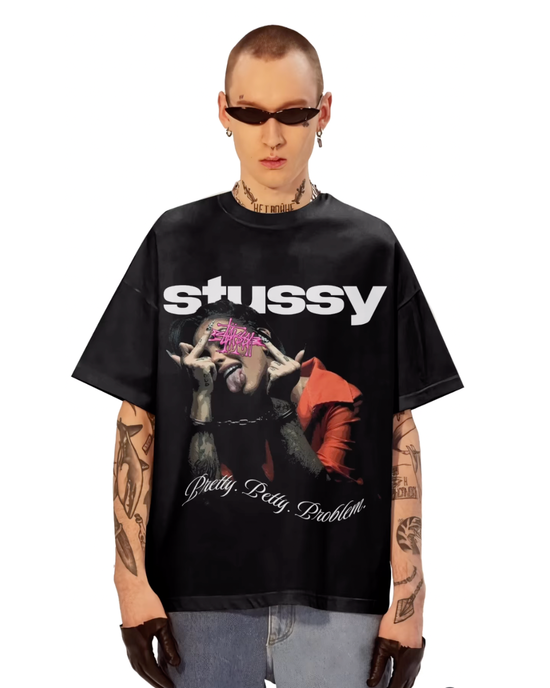 STUSSY BETTY UNISEX OVERSIZED BLACK T-SHIRT