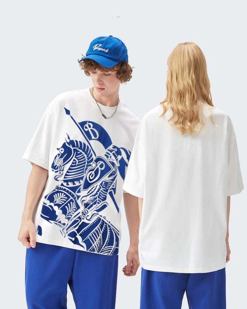 BURBERRY EQUESTRIAN KNIGHT-MOTIF COTTON T-SHIRT - WHITE(*)