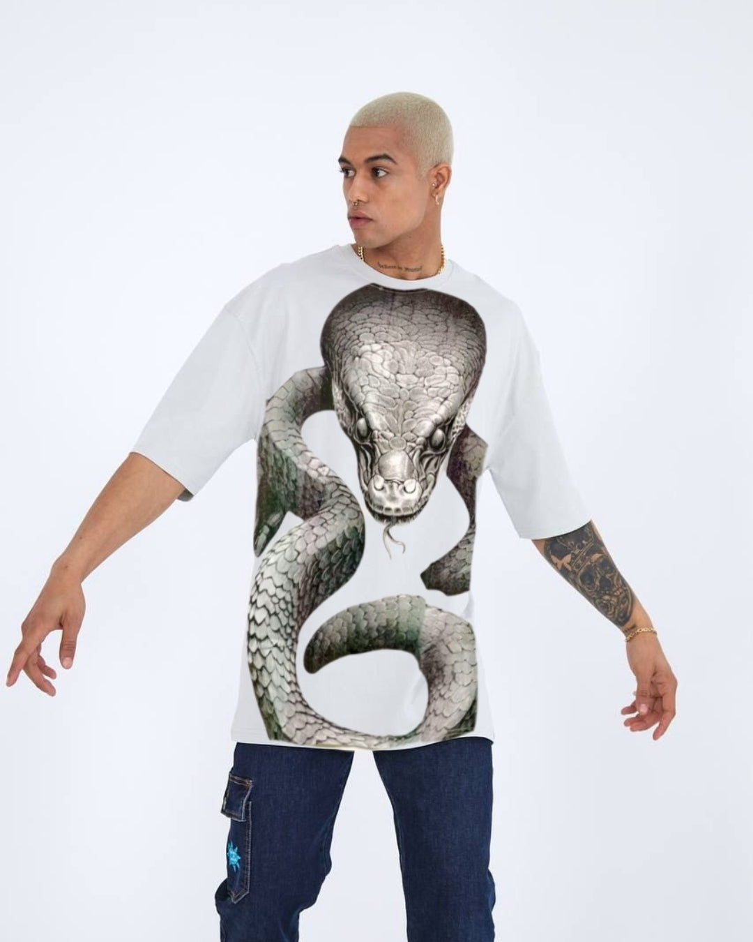 ANGRY SNAKE UNISEX EXCLUSIVE OVERSIZED TEE - WHITE(*)