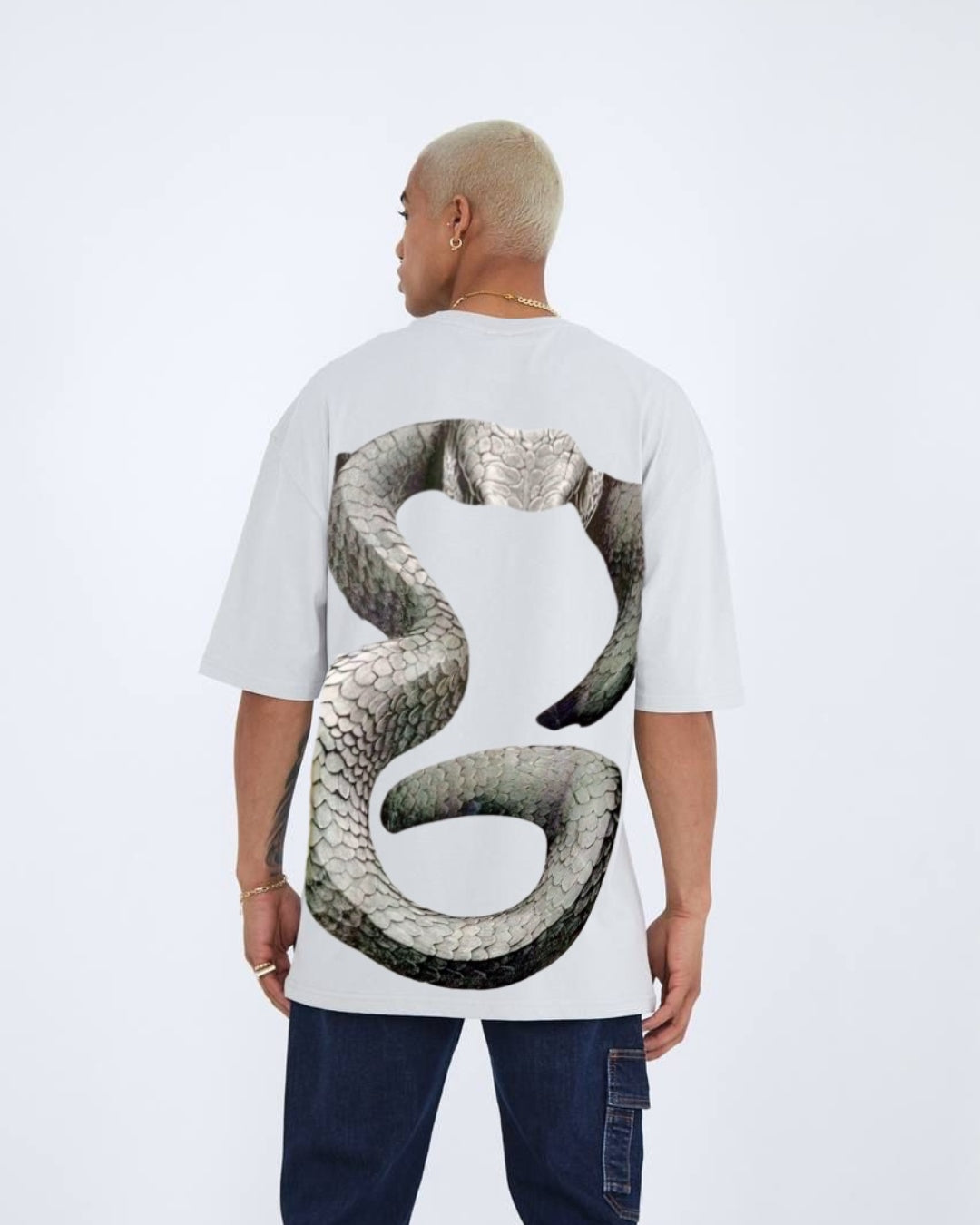 ANGRY SNAKE UNISEX EXCLUSIVE OVERSIZED TEE - WHITE(*)